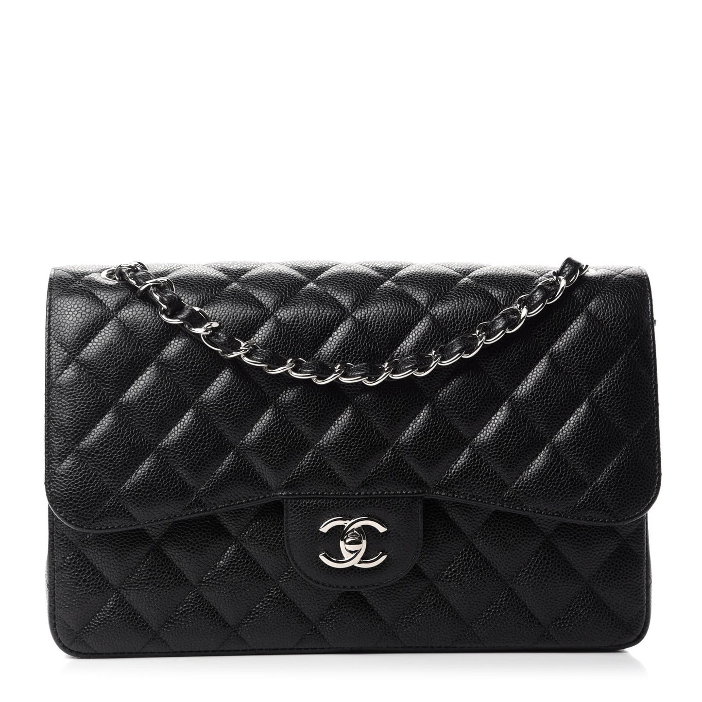 Caviar Quilted Jumbo Double Flap Black