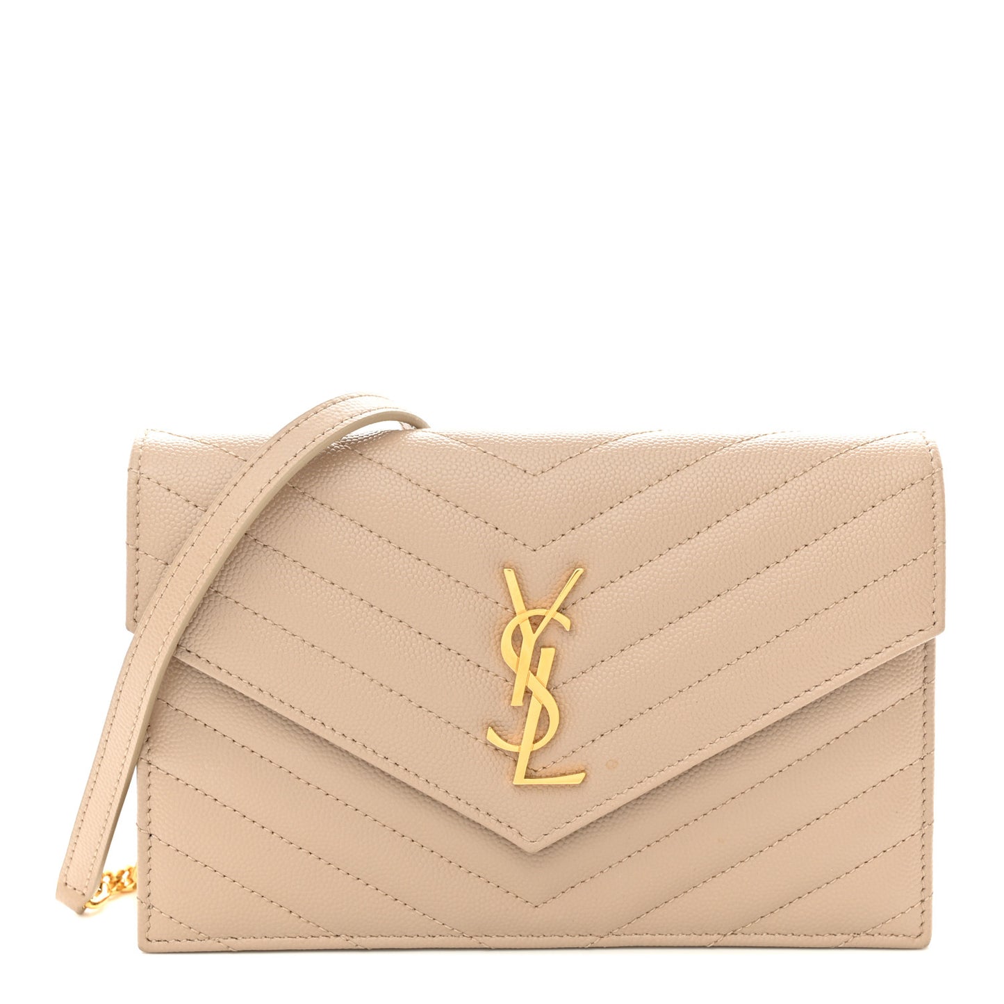 Grain De Poudre Matelasse Chevron Monogram Envelope Chain Wallet Nude Powder