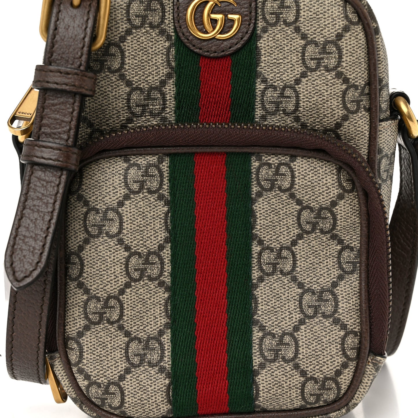 GG Supreme Monogram Web Mini Ophidia Double Zip Messenger Bag Beige New Acero