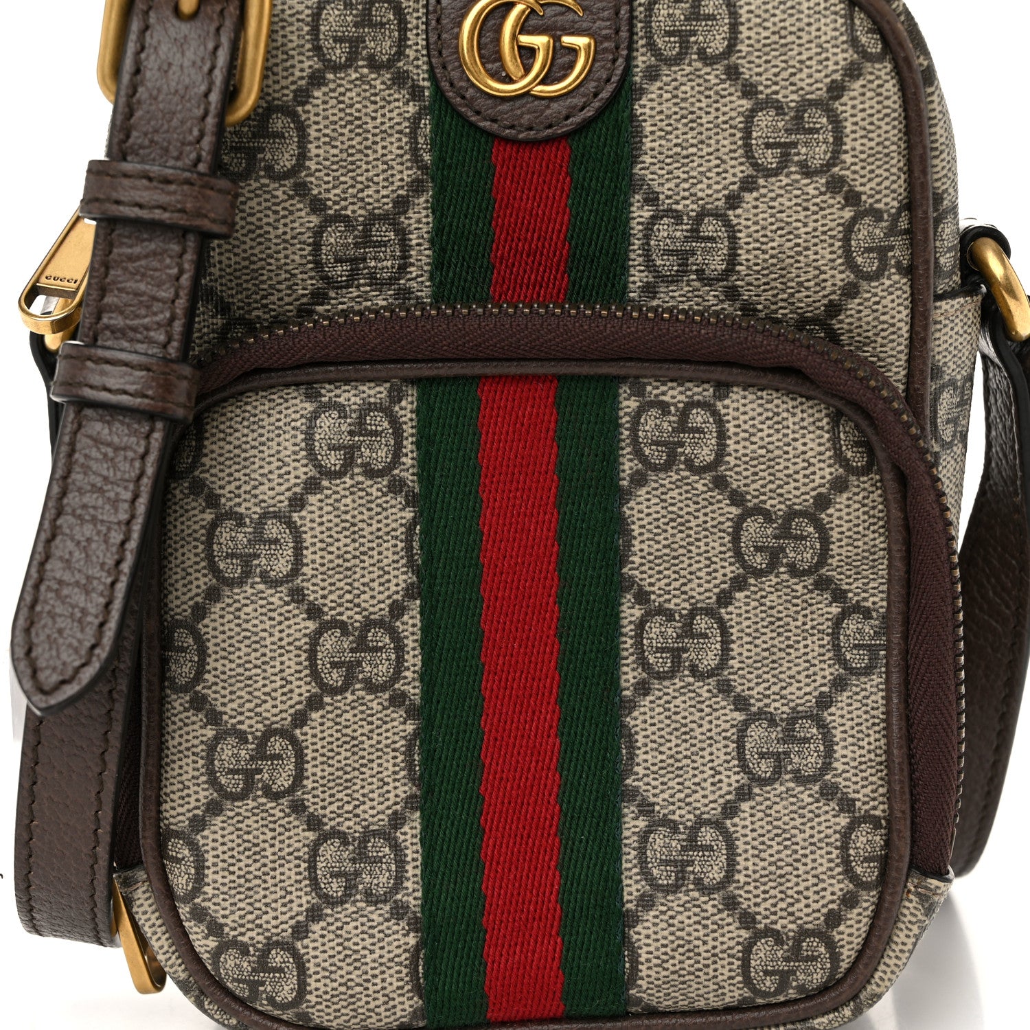 Gucci GG Supreme Monogram Web Mini Ophidia Double Zip Messenger Bag Beige New Acero 8 of 12