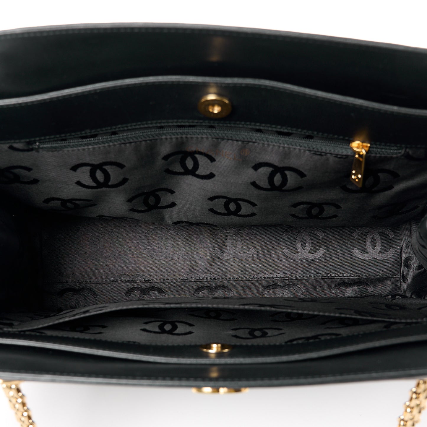 Lambskin Quilted Chain Shopping Tote Black