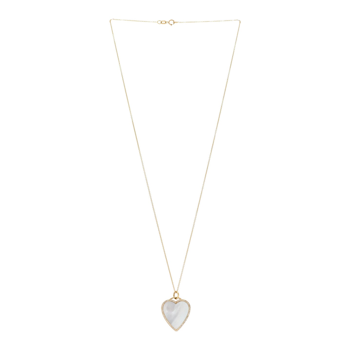 18K Yellow Gold Diamond Mother of Pearl Heart Pendant Necklace