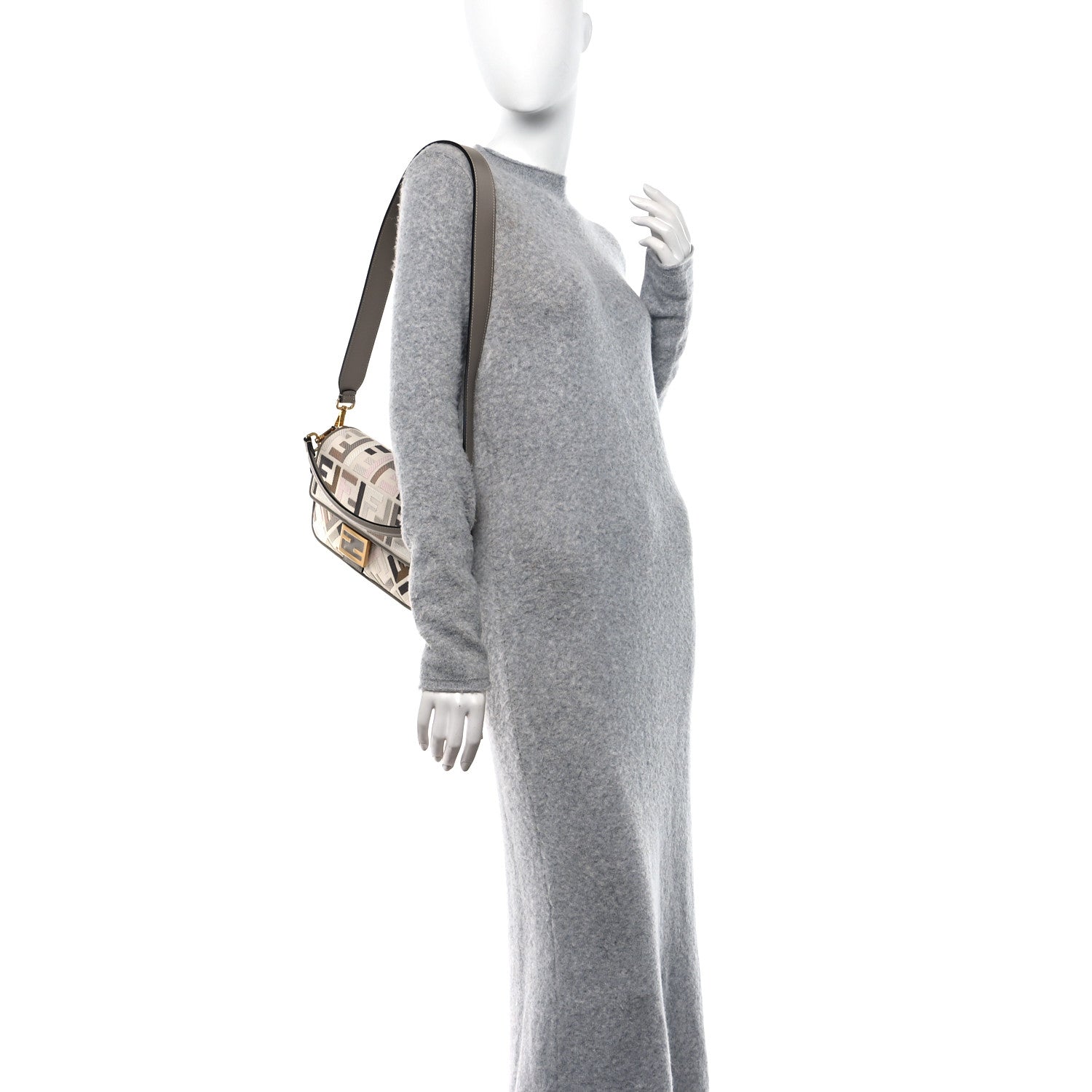 Fendi Canvas Vitello Seta FF Multicolor Embroidered Baguette Grezzo Multicolor Tortora 2 of 10