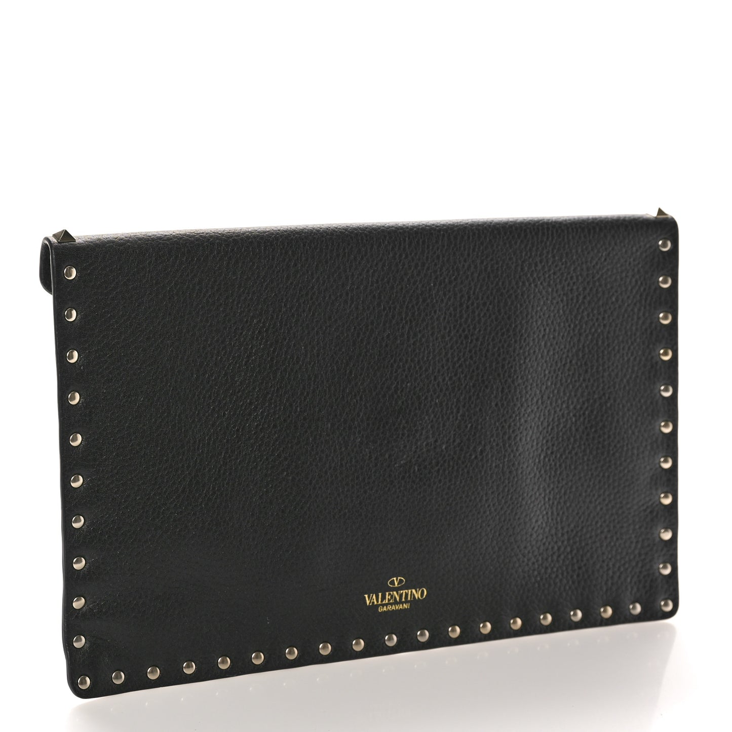 Pebbled Calfskin Large Rockstud Envelope Clutch Black
