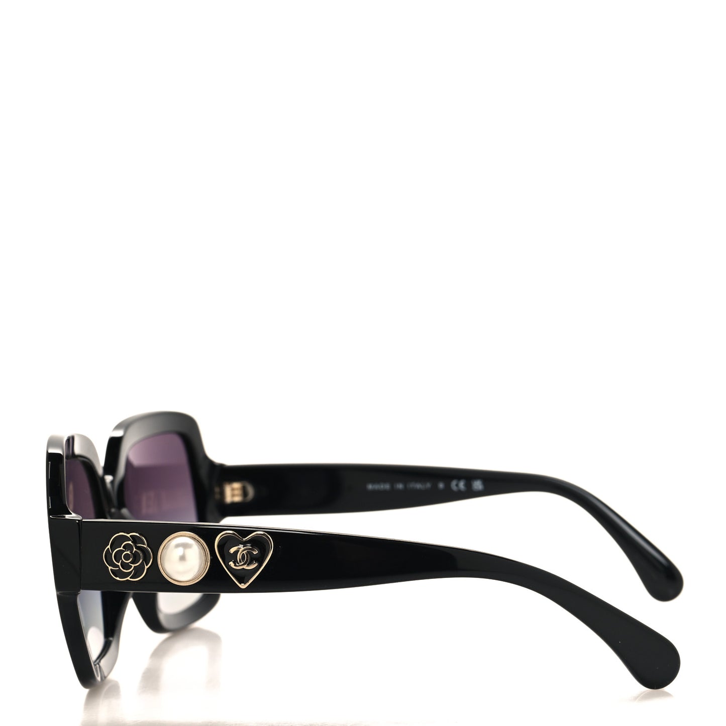 Acetate Charms Pearl Square Sunglasses 5479-A Black Gold