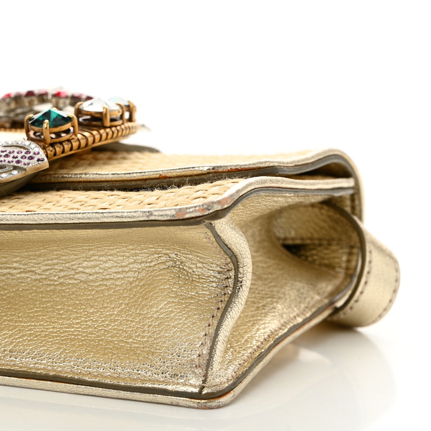 Raffia Madras Crystal Embellished Lady Shoulder Bag Naturale Pirite