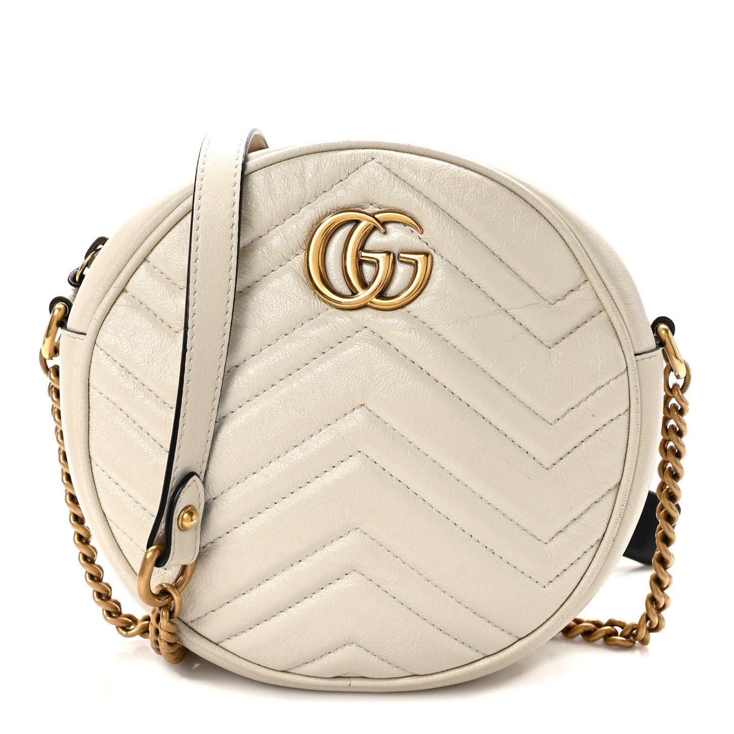Calfskin Matelasse Mini GG Marmont Round Shoulder Bag White