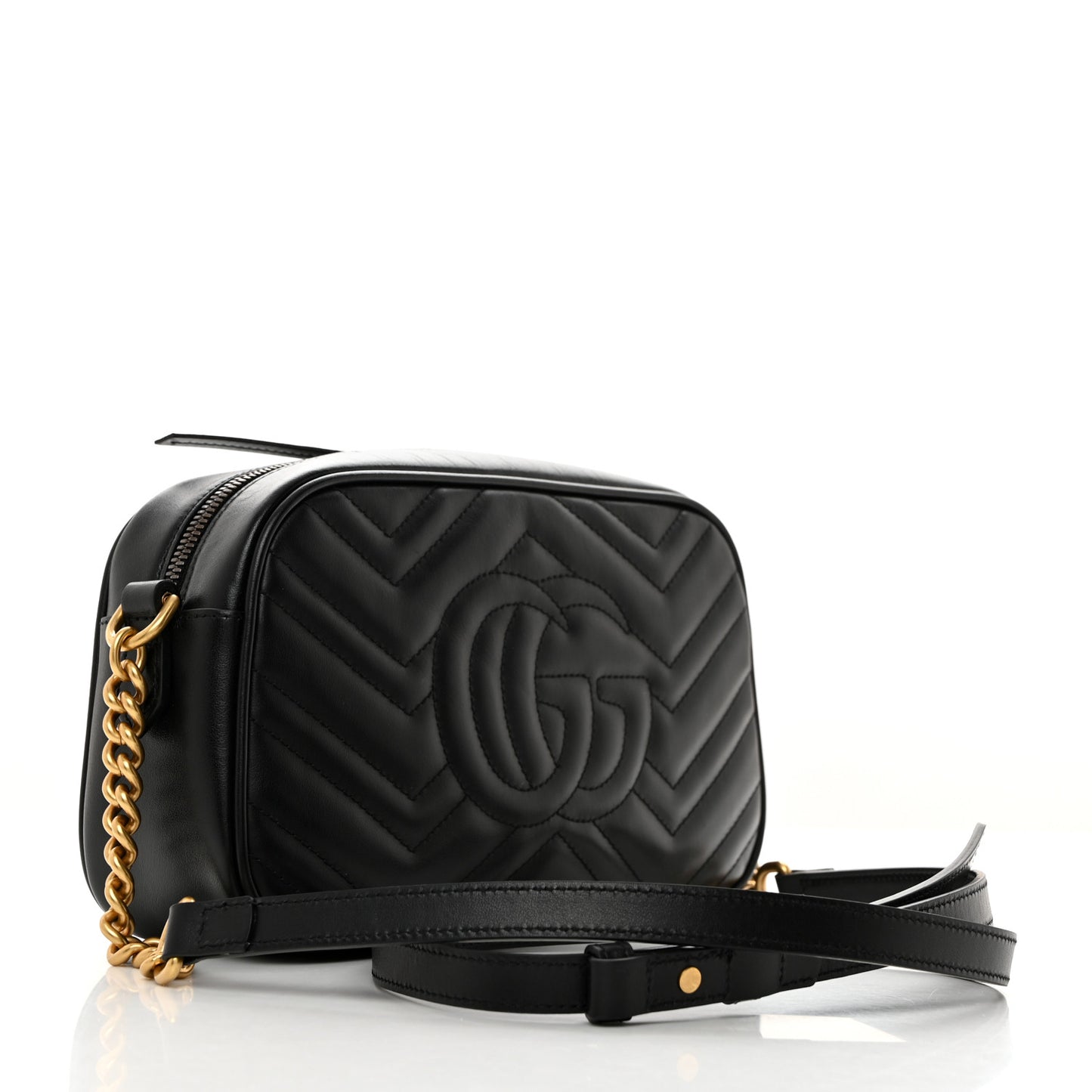 Calfskin Matelasse Small GG Marmont Chain Shoulder Bag Black