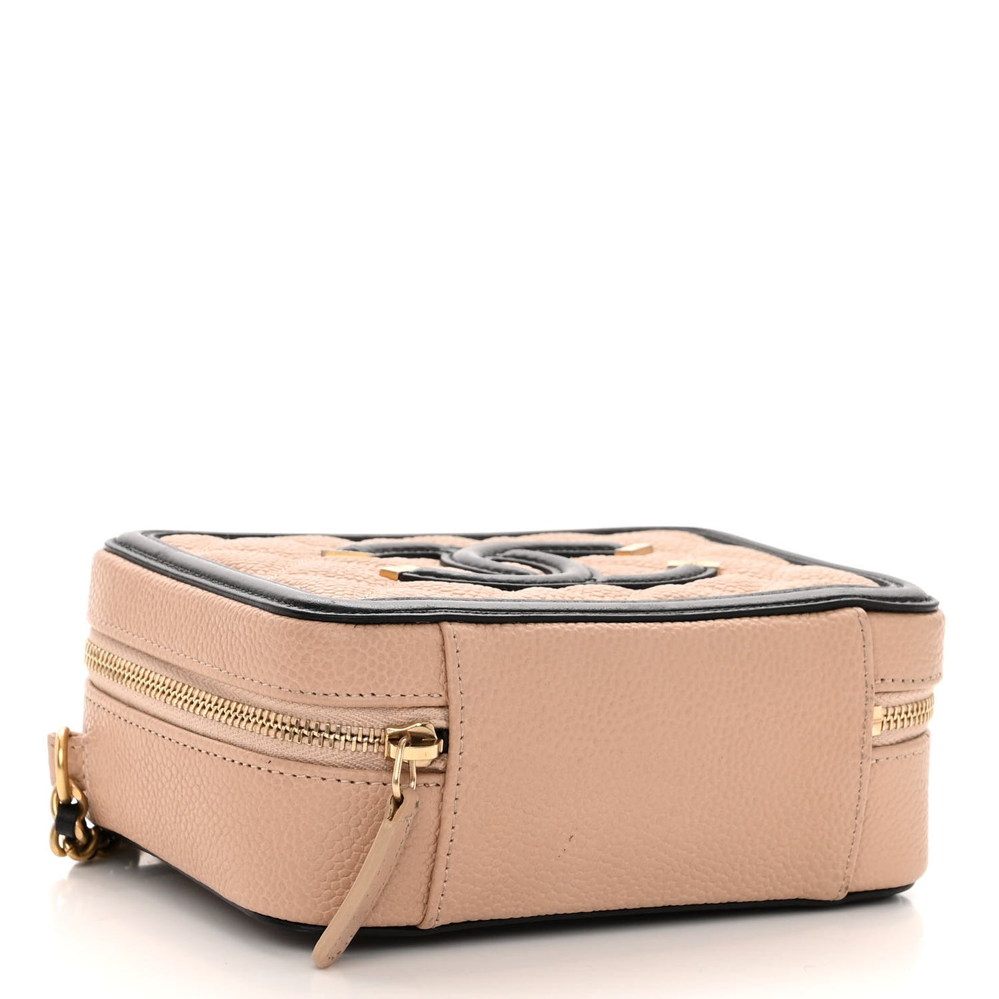 Caviar Quilted CC Filigree Vanity Clutch With Chain Beige Black