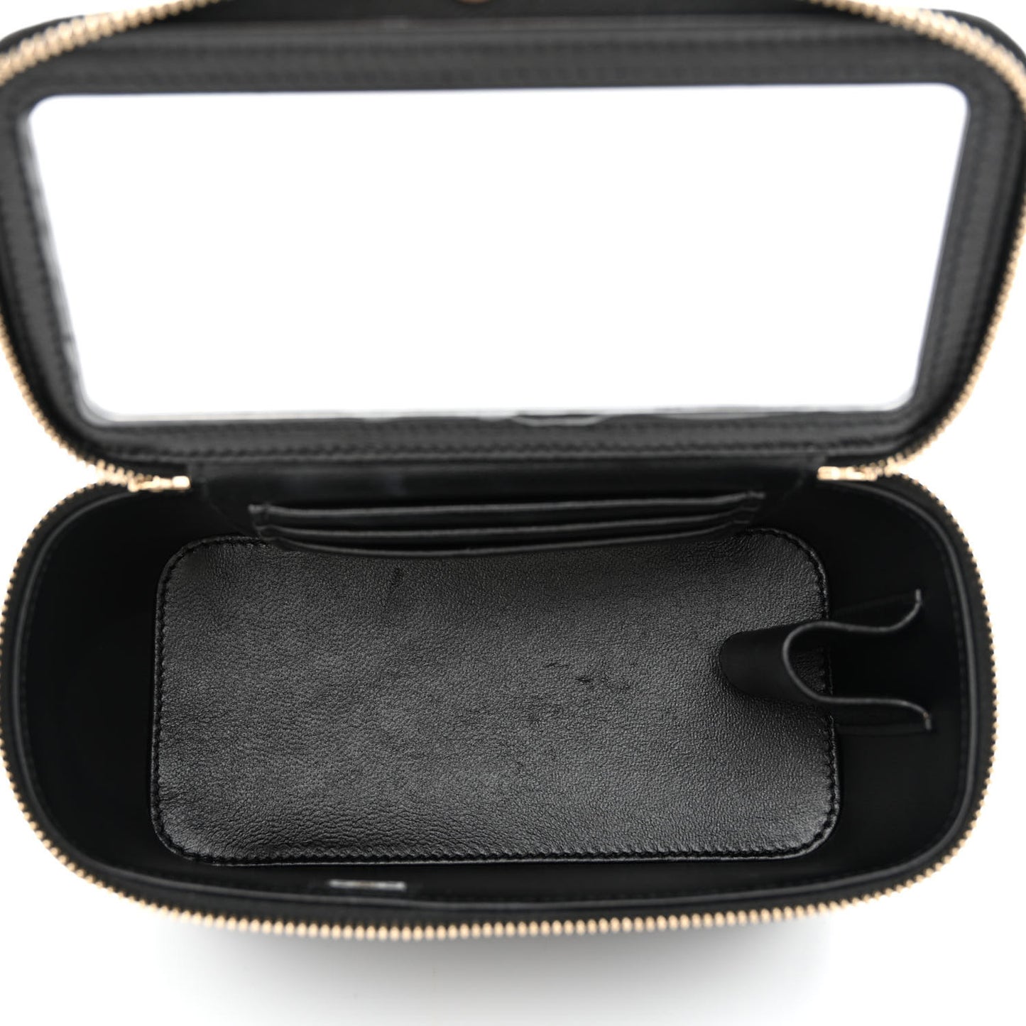 Lambskin Quilted Small Top Handle Vanity Case With Chain Black