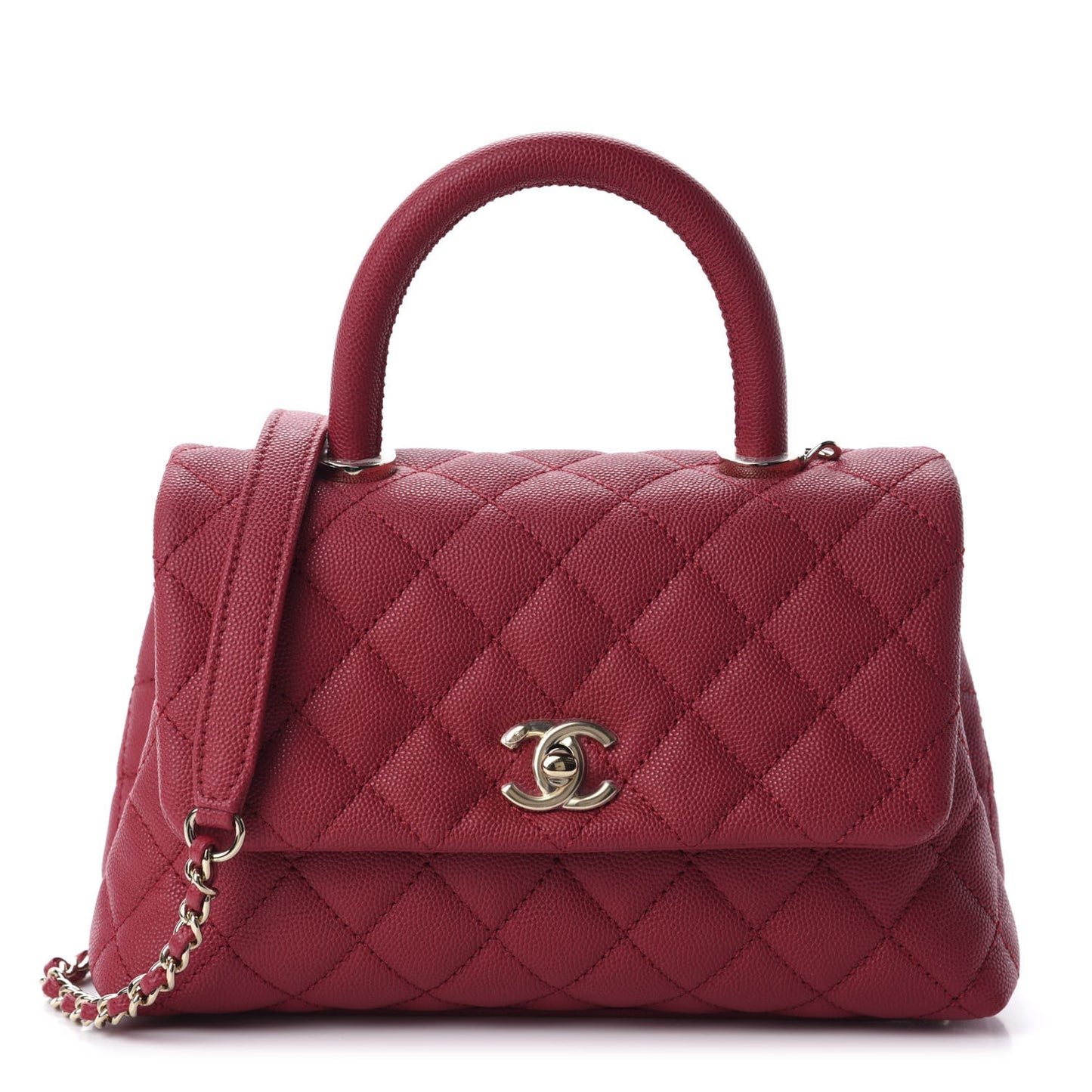 Caviar Quilted Mini Coco Handle Flap Fuchsia