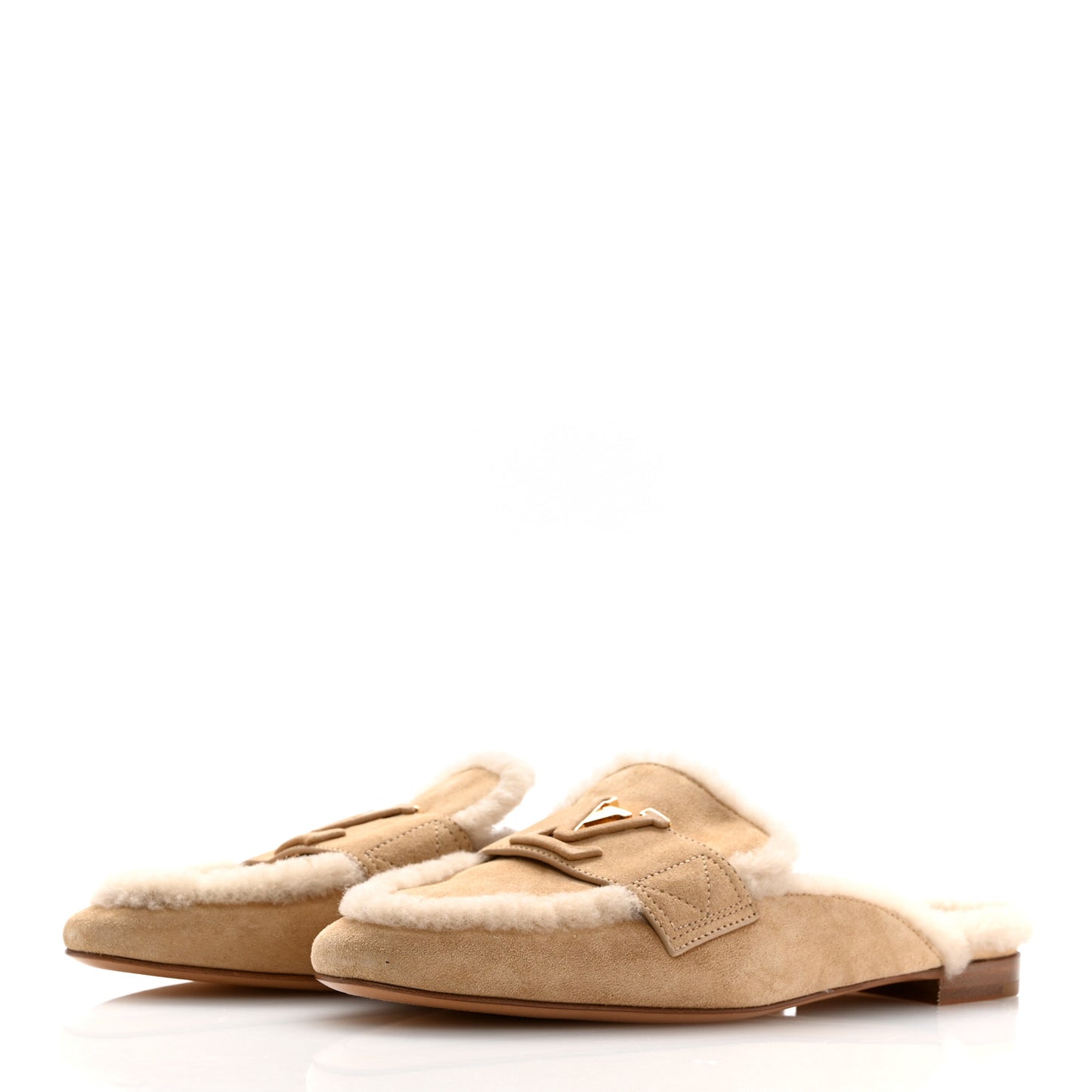 Shearling Suede LV Mare Open Back Loafer 39 Beige