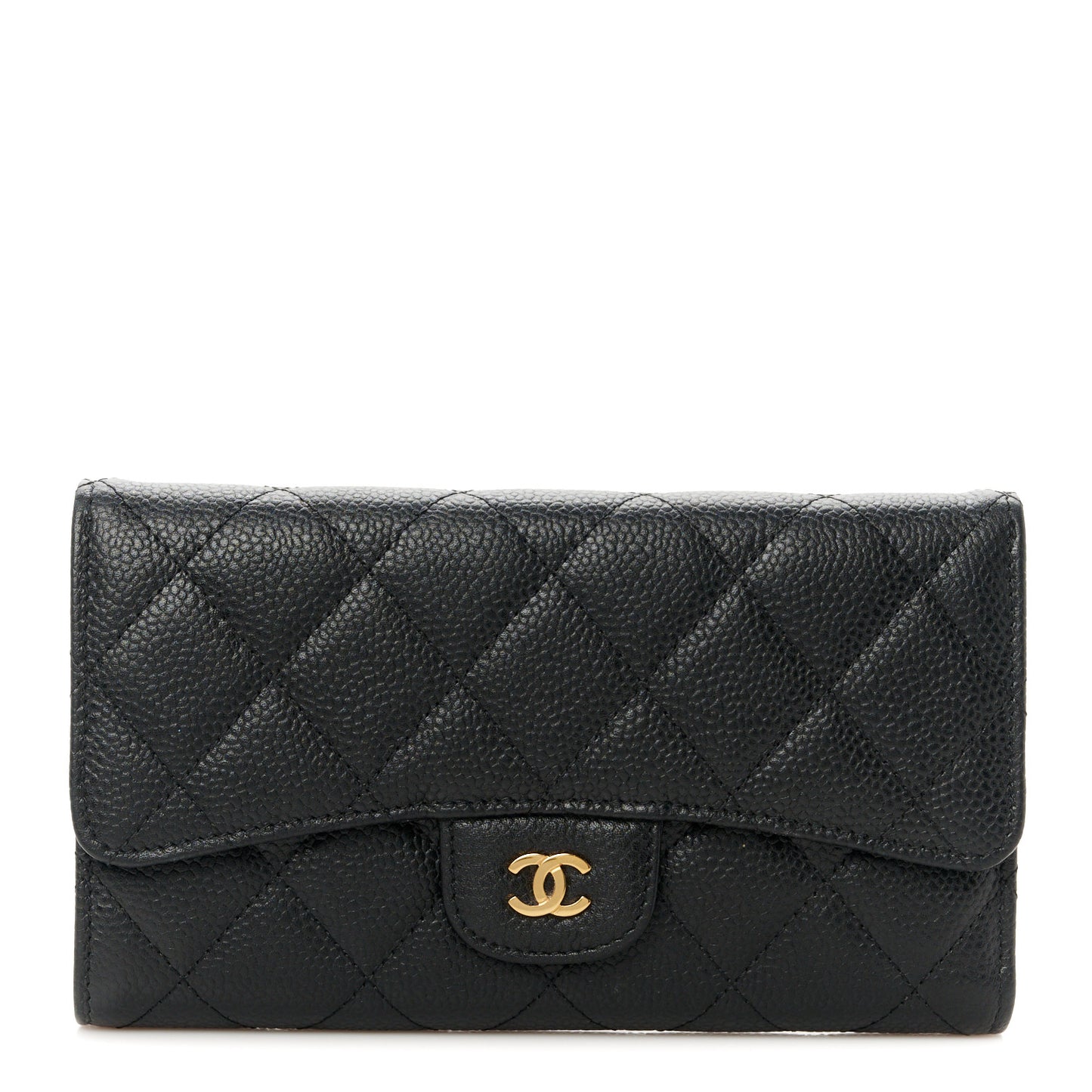 Caviar Quilted Long Flap Wallet Black