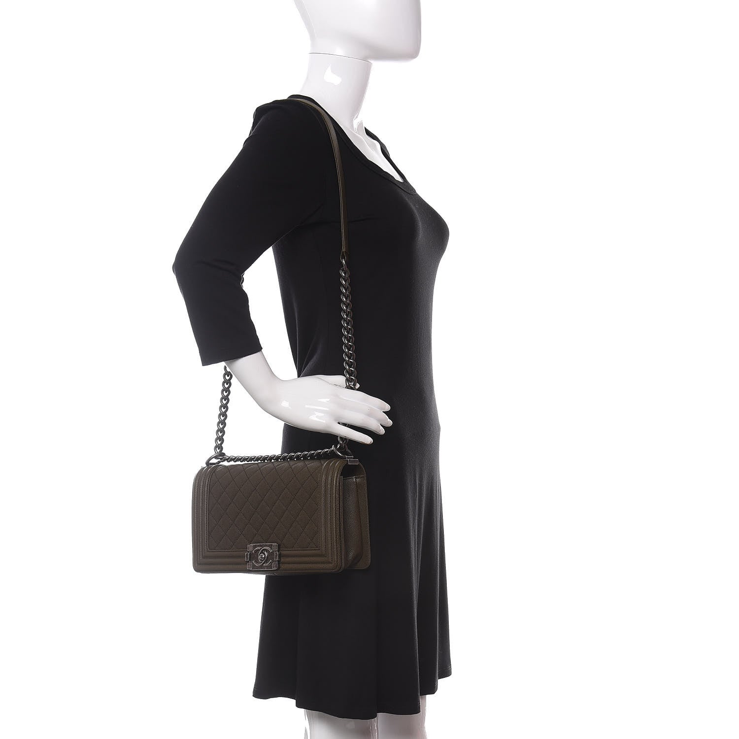 Chanel Caviar Quilted Medium Boy Flap Khaki 2 of 11
