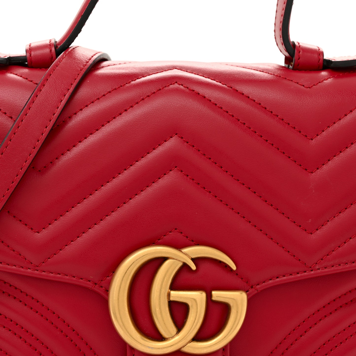 Calfskin Matelasse Small GG Marmont Top Handle Shoulder Bag Hibiscus Red