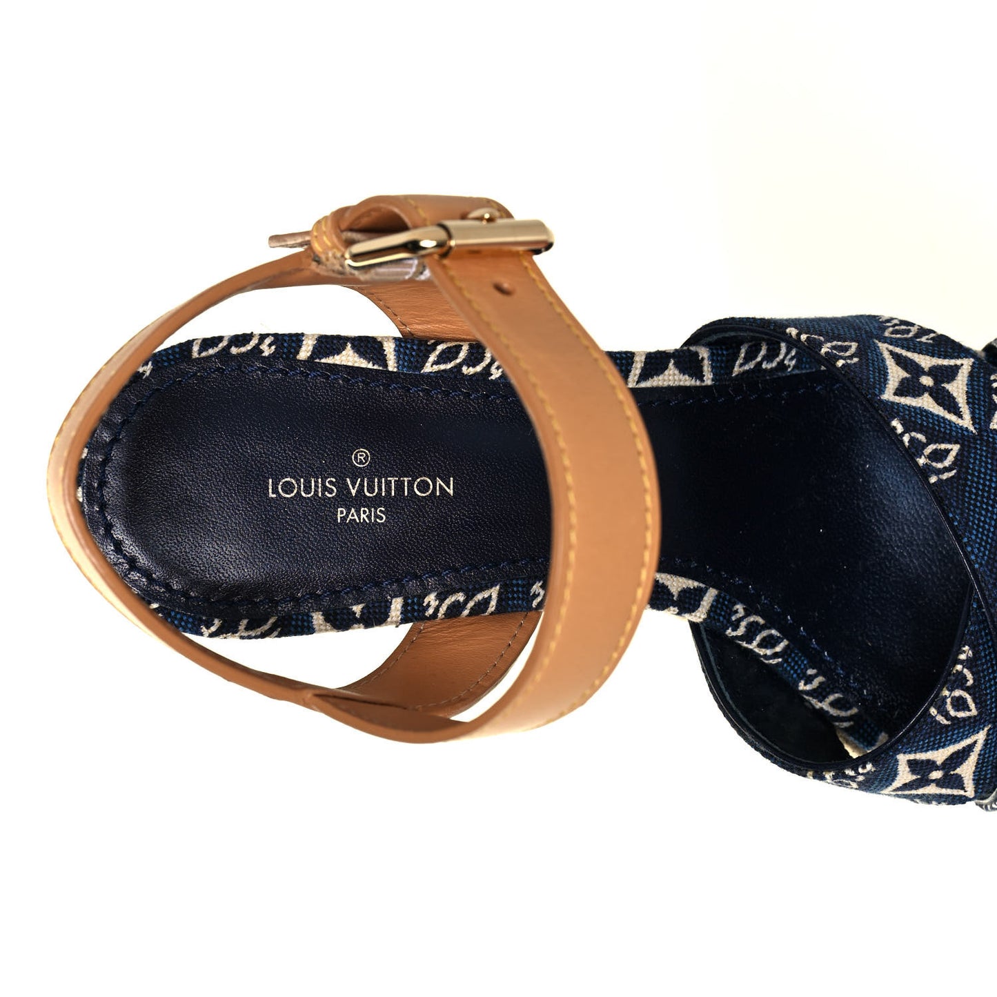 Jacquard Calfskin Since 1854 Boundary Wedge Sandals 35.5 Blue