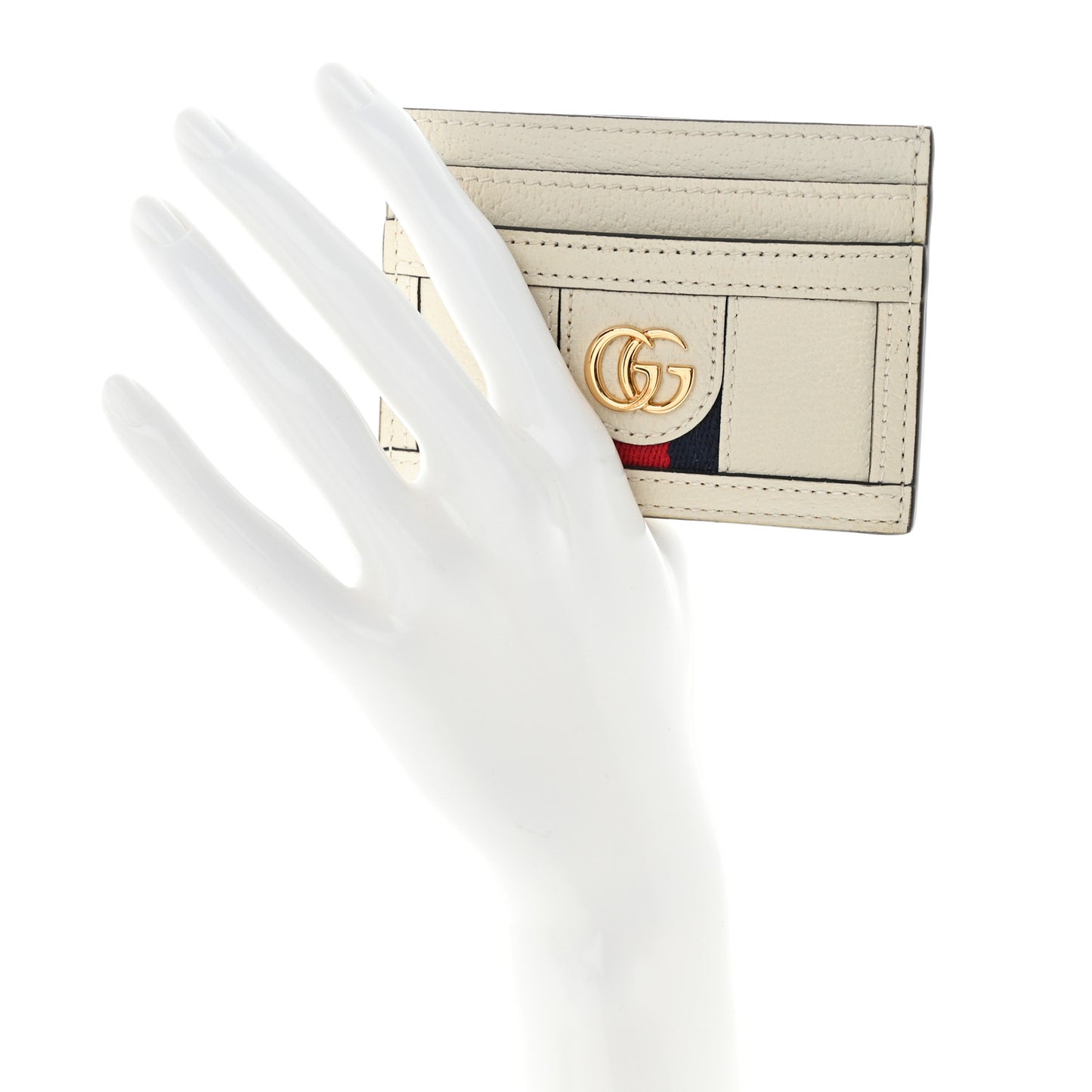 Textured Calfskin Web Ophidia Card Holder Mystic White