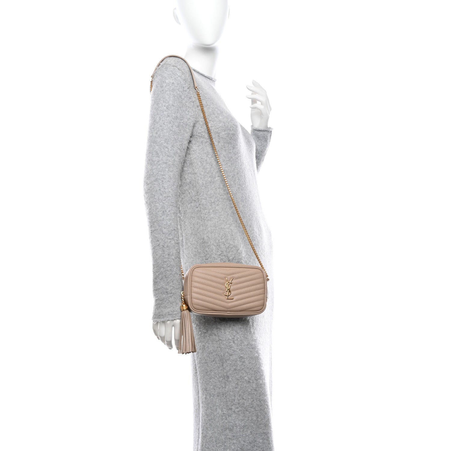 Saint Laurent Grain De Poudre Matelasse Monogram Mini Lou Camera Bag Dark Beige 2 of 11