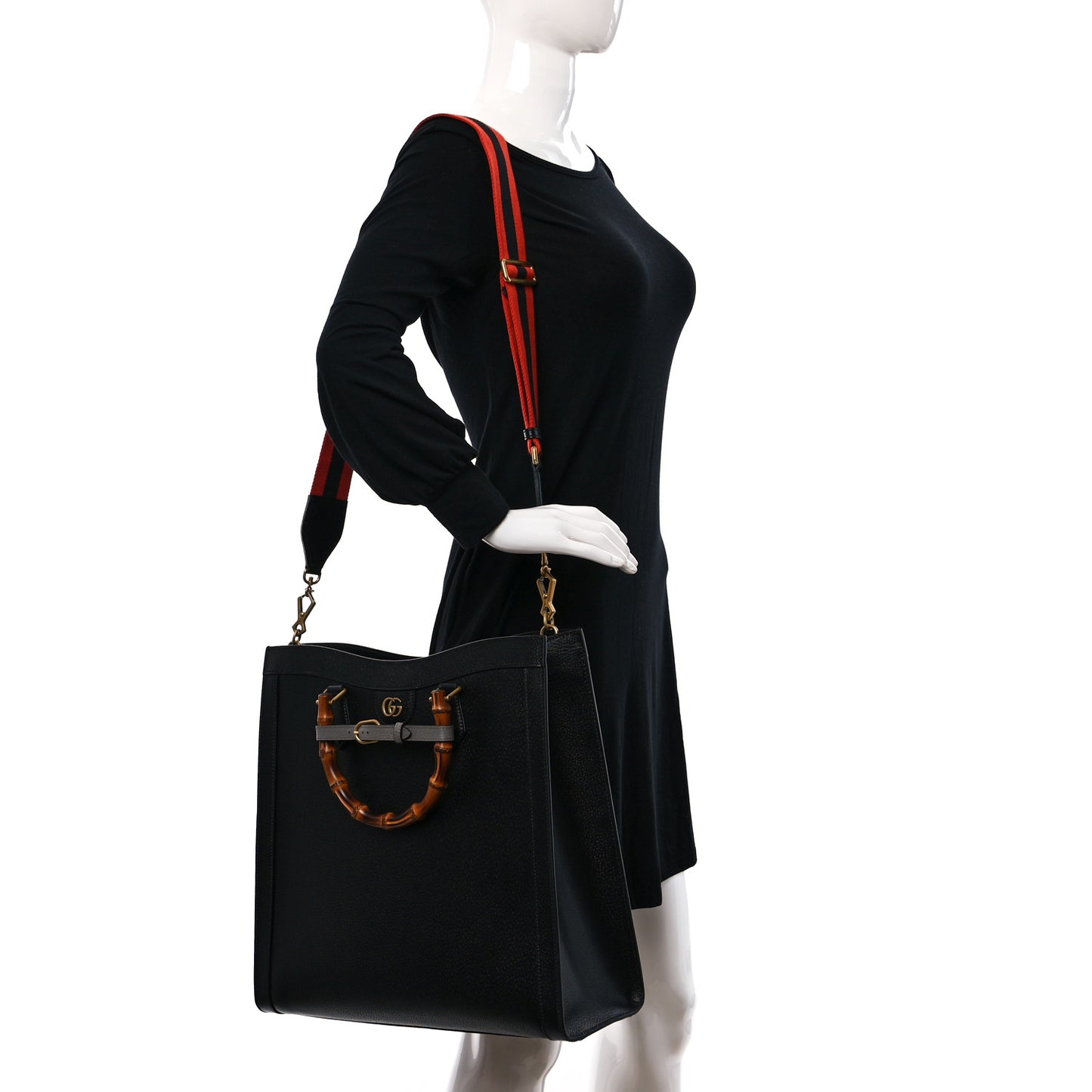 Wonka Grain Calfskin Large Diana Tote Bag Black