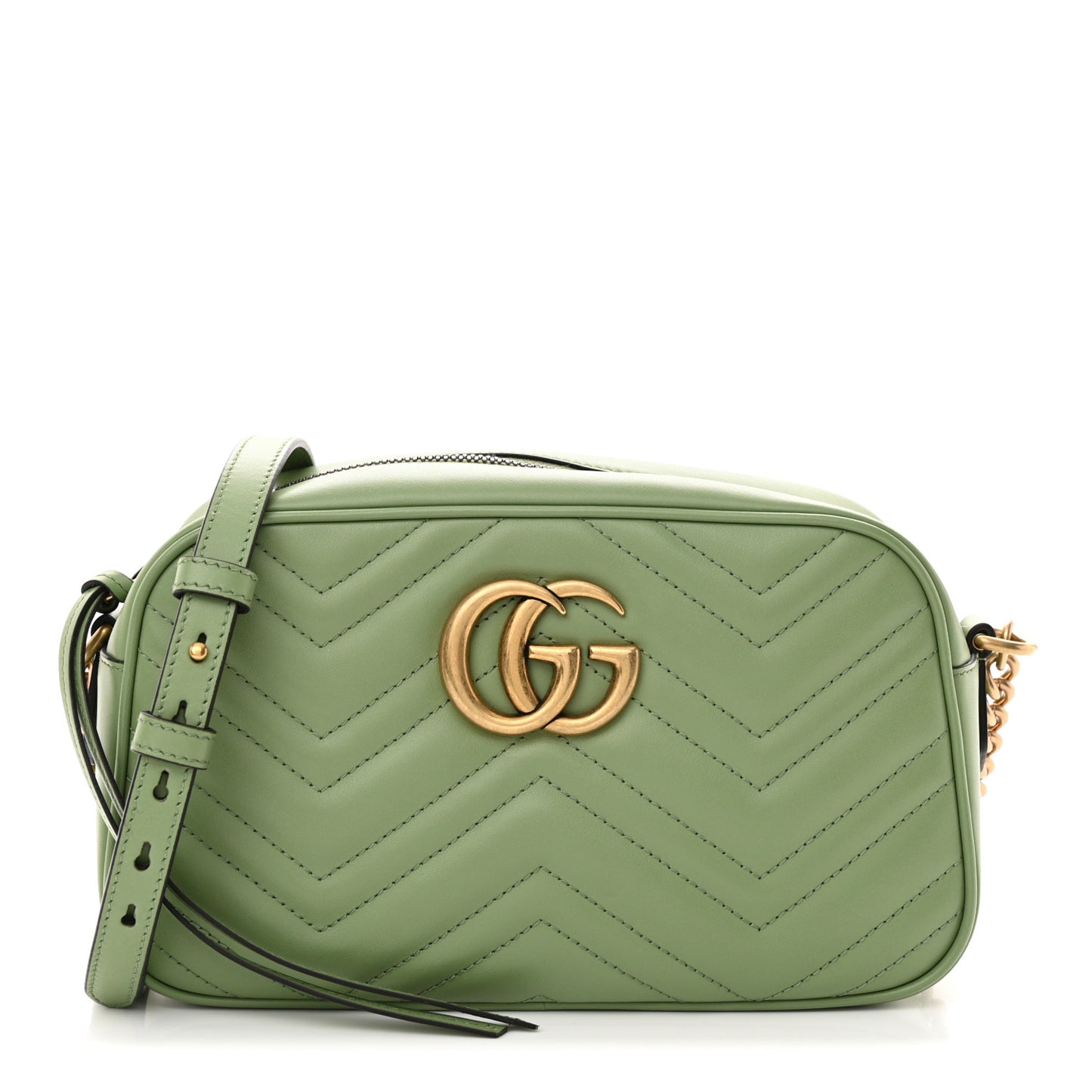 Calfskin Matelasse Chevron Small GG Marmont Chain Shoulder Bag Salamander Green