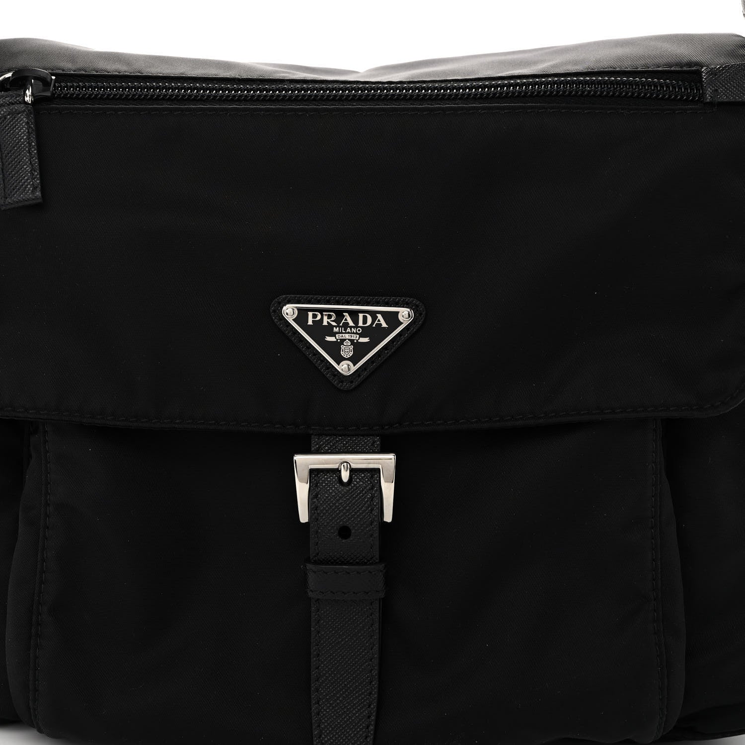 Prada Re-Nylon Vela Saffiano Pocket Single Buckle Messenger Shoulder Bag Black 7 of 11