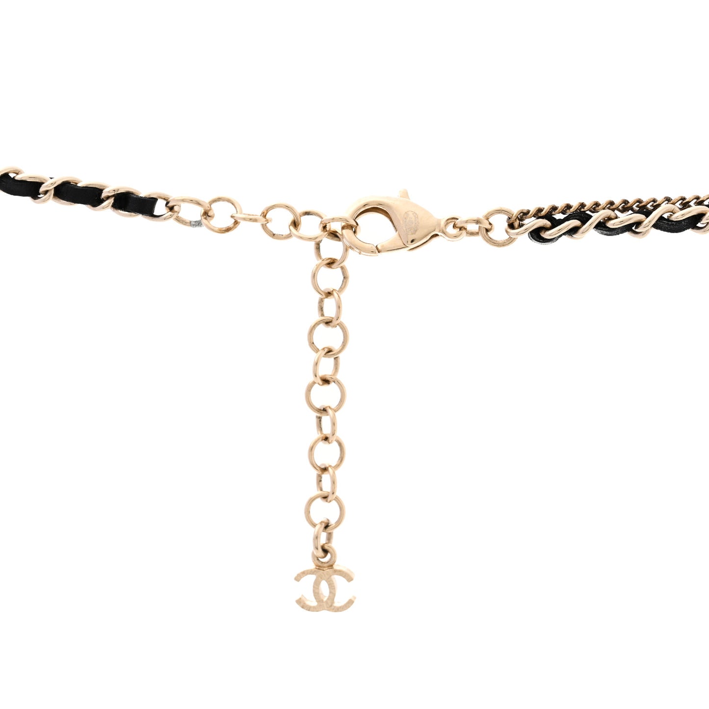 Lambskin Pearl CC Chain Multi Strand Necklace Black Gold