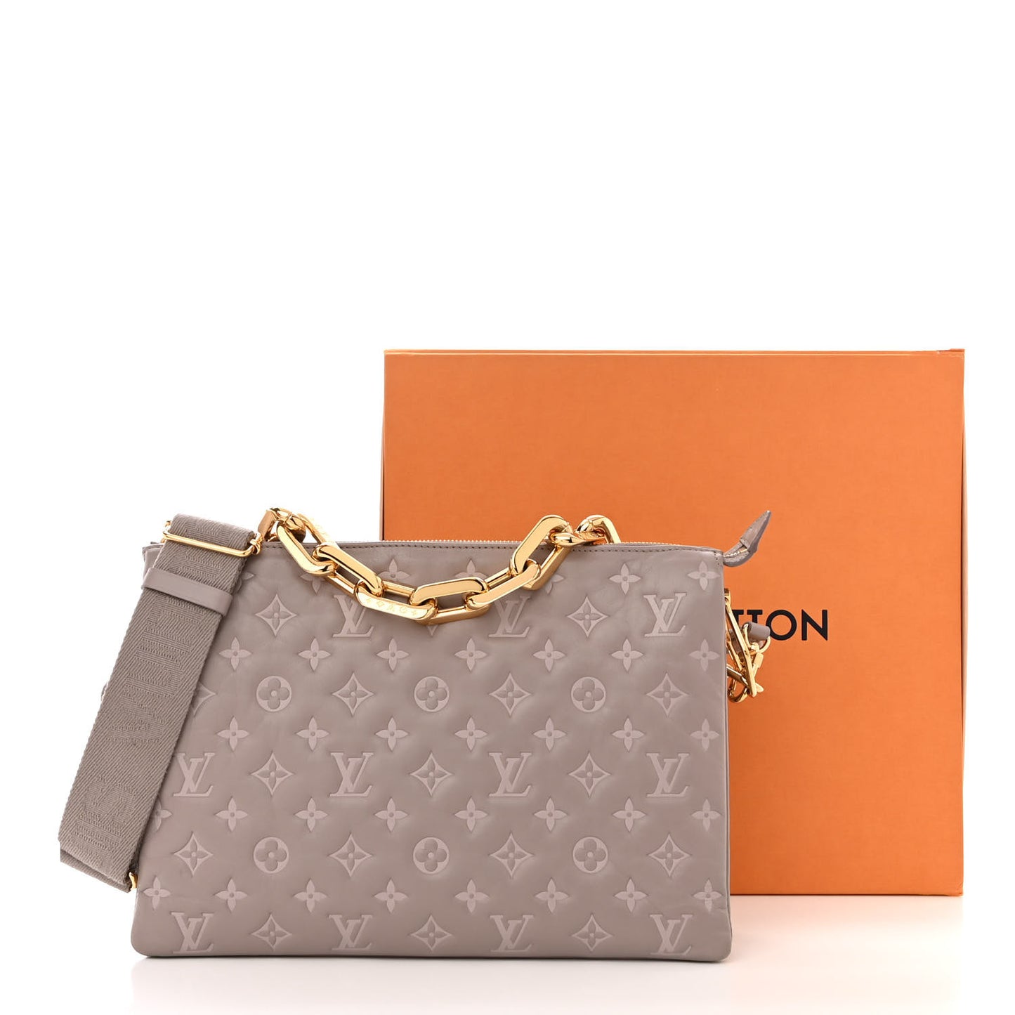 Lambskin Embossed Monogram Coussin MM Grey