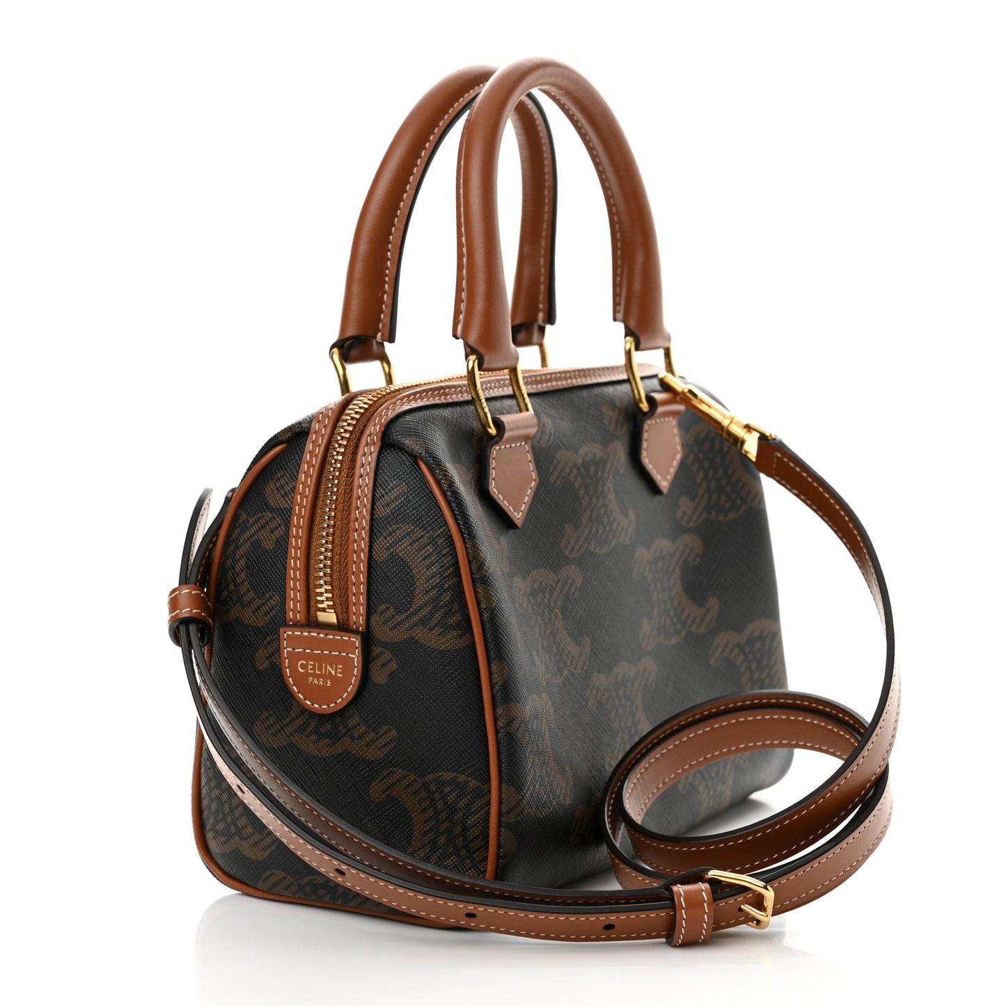 Triomphe Canvas XL Calfskin Small Boston Bag Tan