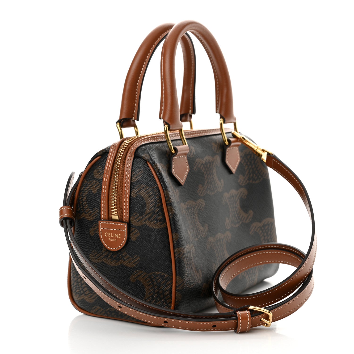 Celine Triomphe Canvas XL Calfskin Small Boston Bag Tan 3 of 10