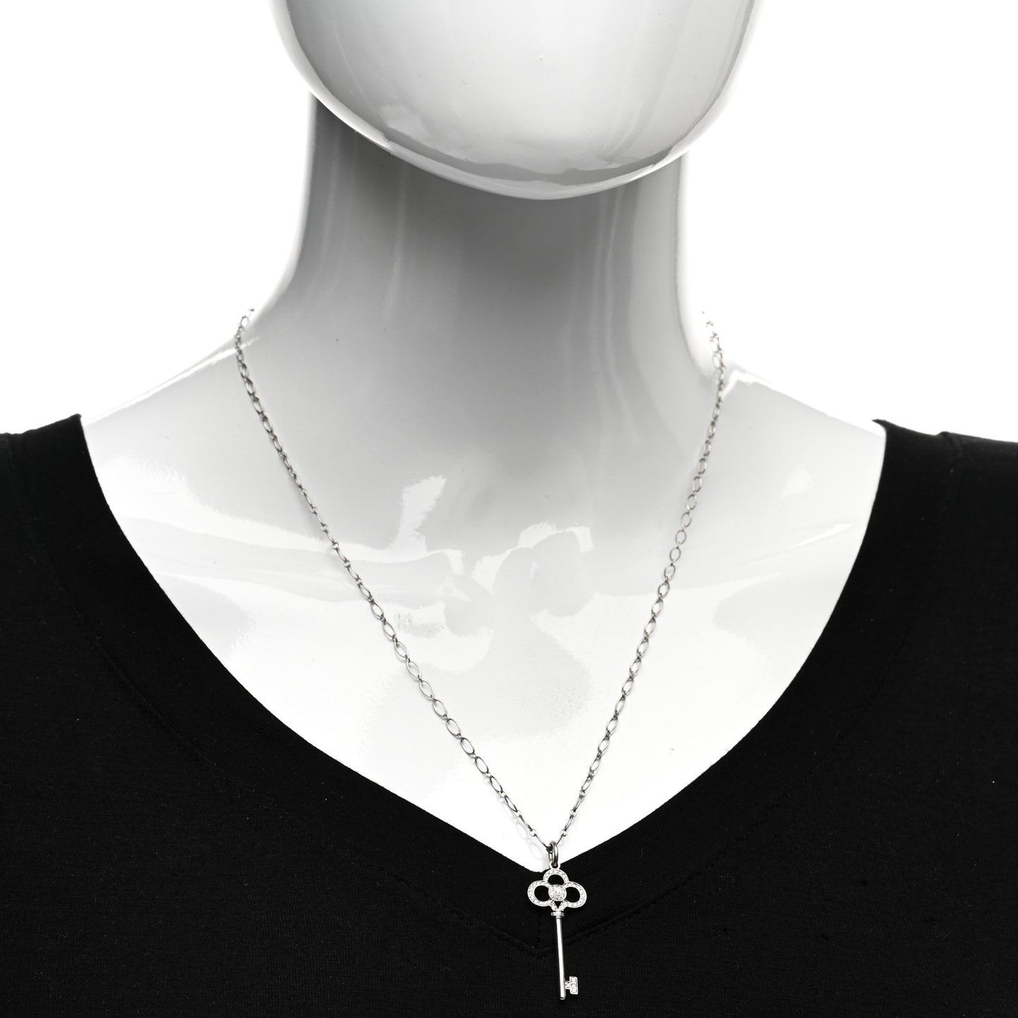 18K White Gold Diamond Mini Crown Key Pendant Necklace