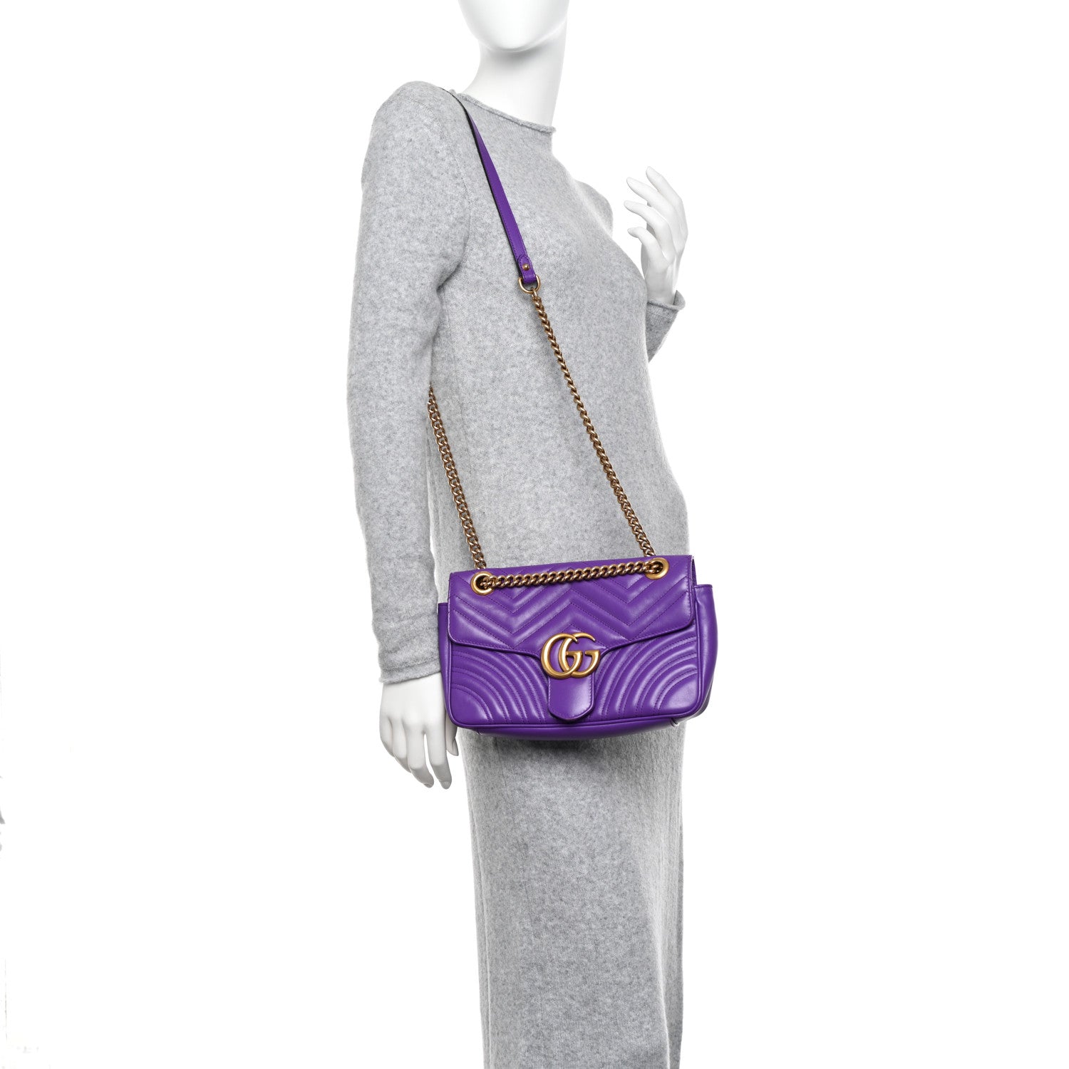 Gucci Calfskin Matelasse Small GG Marmont Shoulder Bag Shine Purple 2 of 11