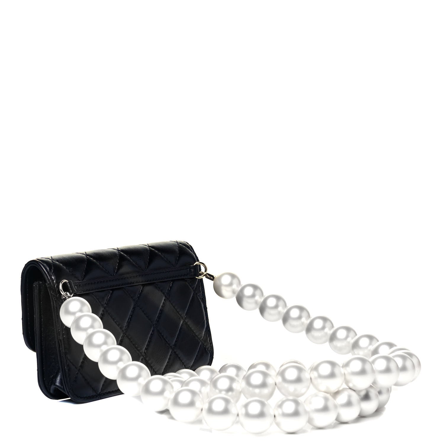 Chanel Calfskin Quilted Maxi Pearls Clutch With Chain Black 3 of 9