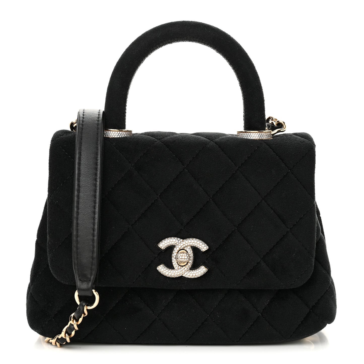 Velvet Crystal Quilted Extra Mini Coco Handle Flap Black