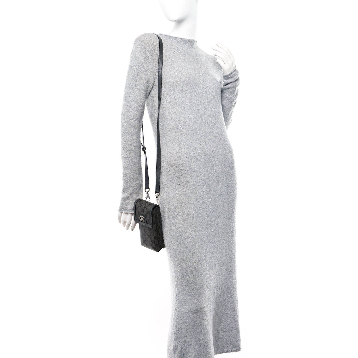 GG Supreme Monogram Textured Dollar Calfskin Phone Crossbody Bag Grey Black Graphite Grey