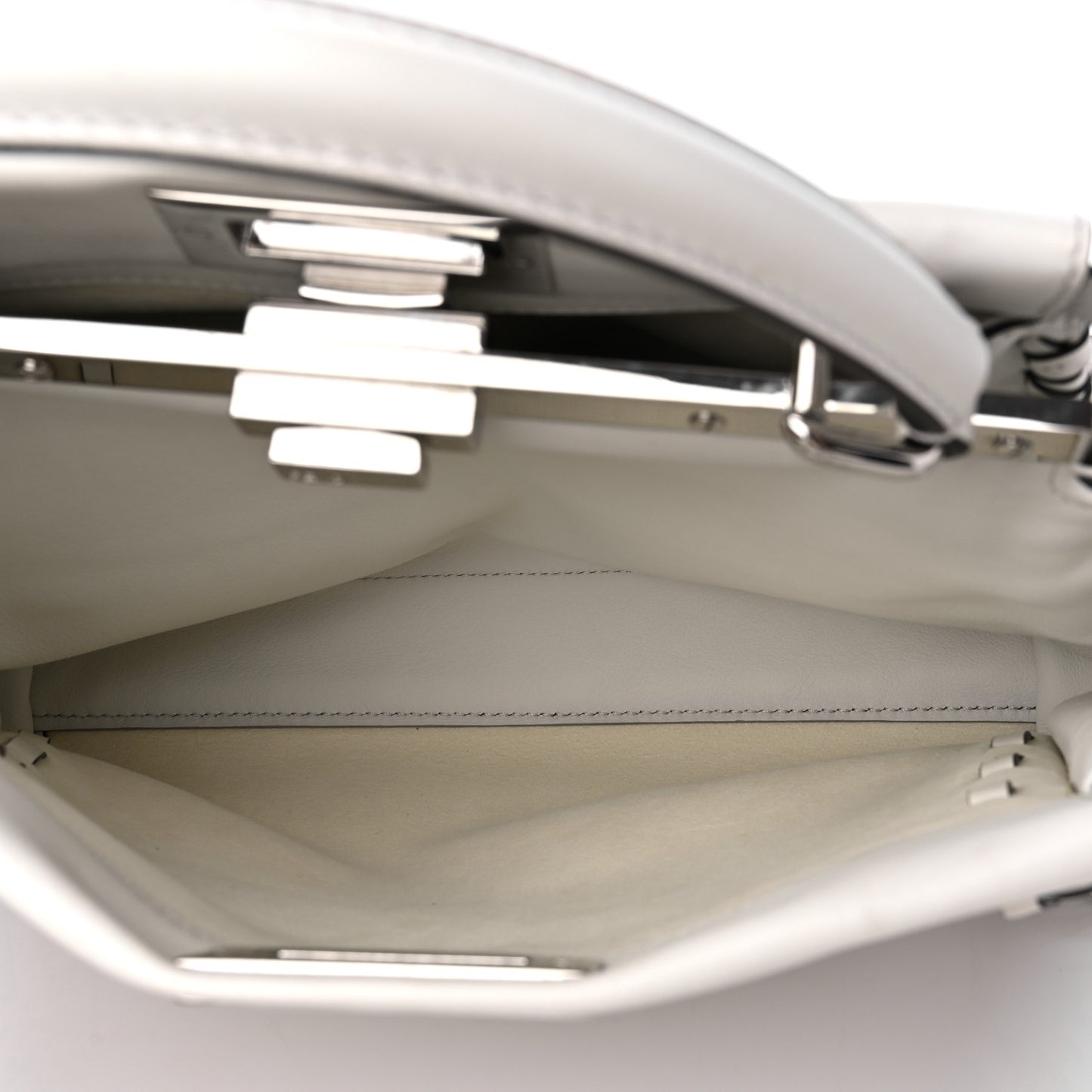 Vitello Seta Century Nappa Whipstitch Medium Peekaboo Iconic Satchel White
