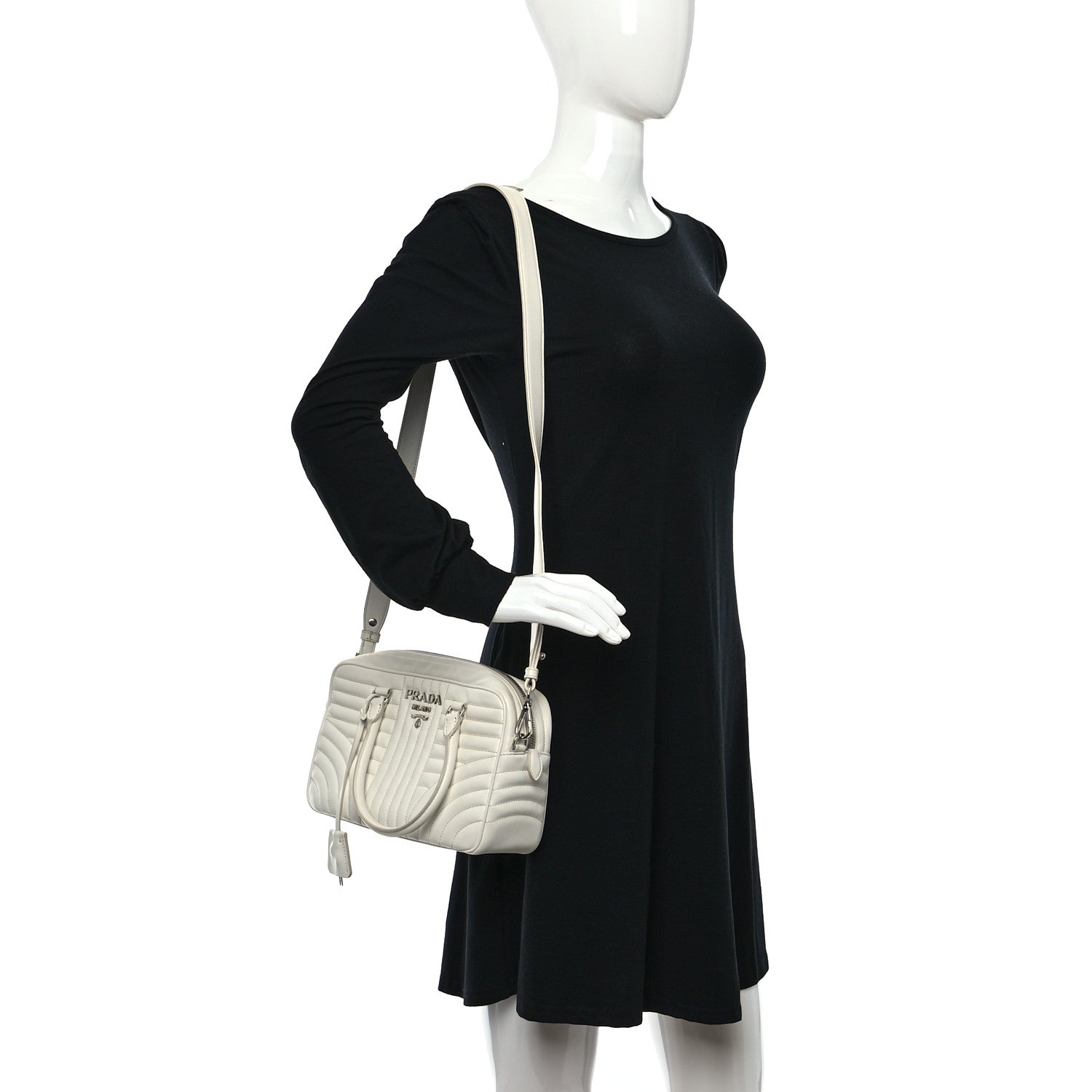 Prada Soft Calfskin Impunture Diagramme Top Handle Crossbody Bag Talco 2 of 11