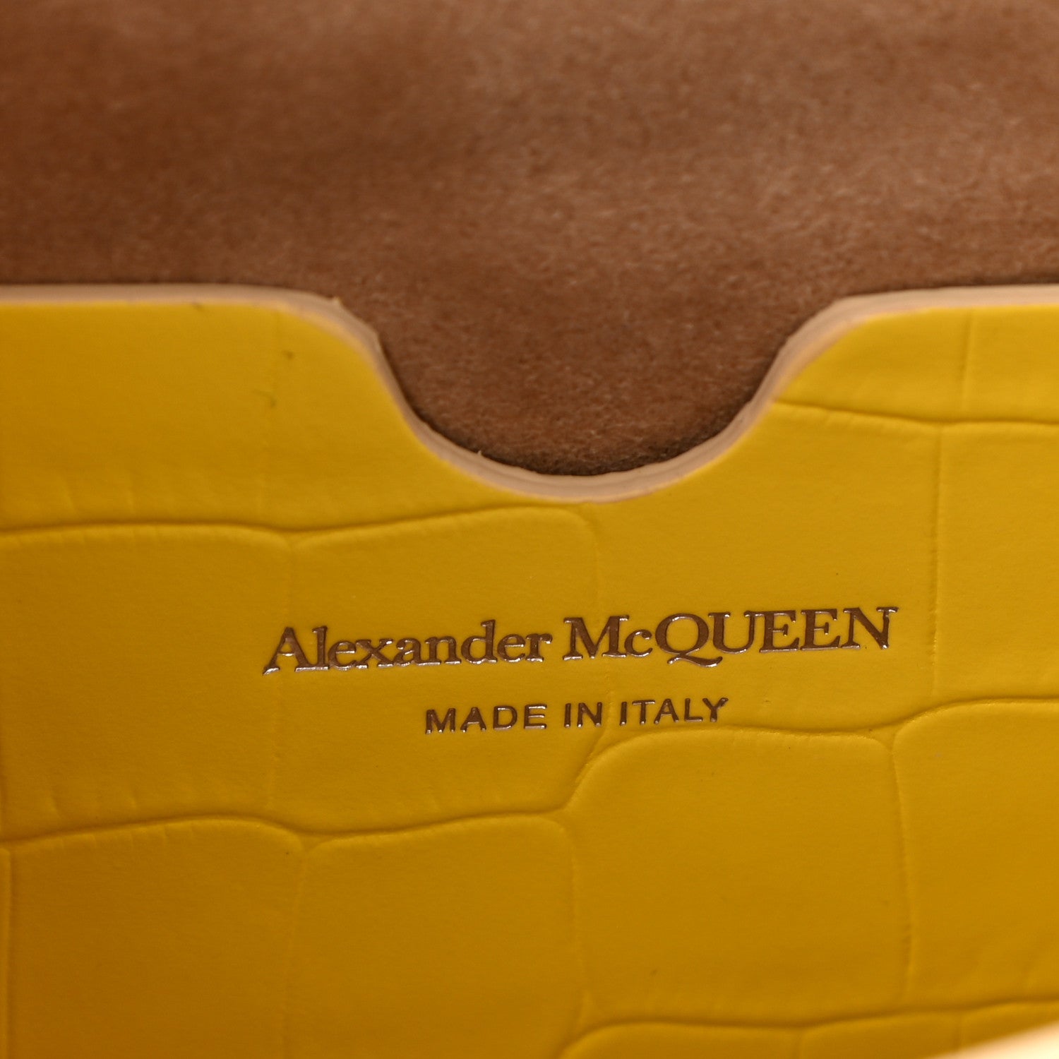 Alexander McQueen Calfskin Crocodile Embossed Skull Mini Crossbody Bag Yellow 6 of 10