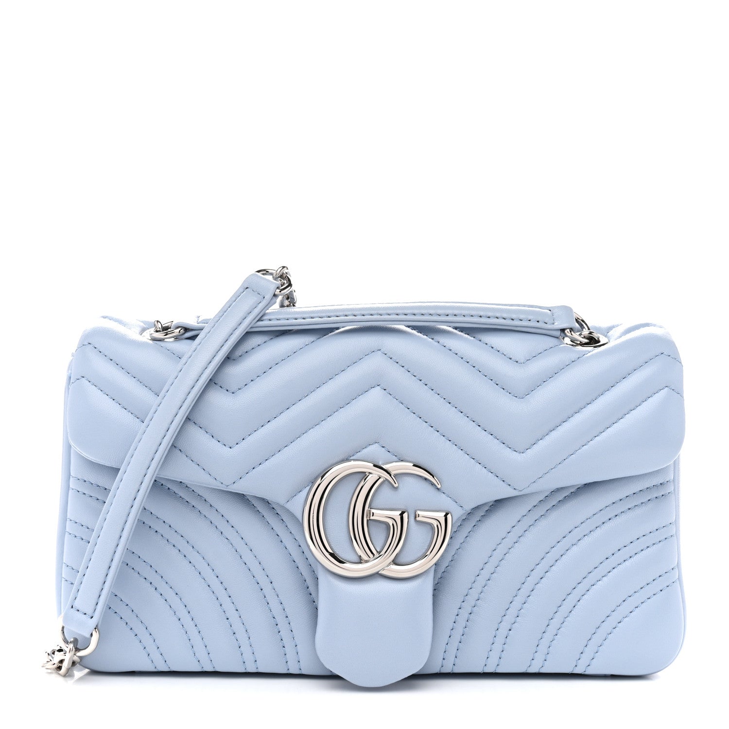 Gucci Lambskin Matelasse Medium GG Marmont Shoulder Bag Light Blue