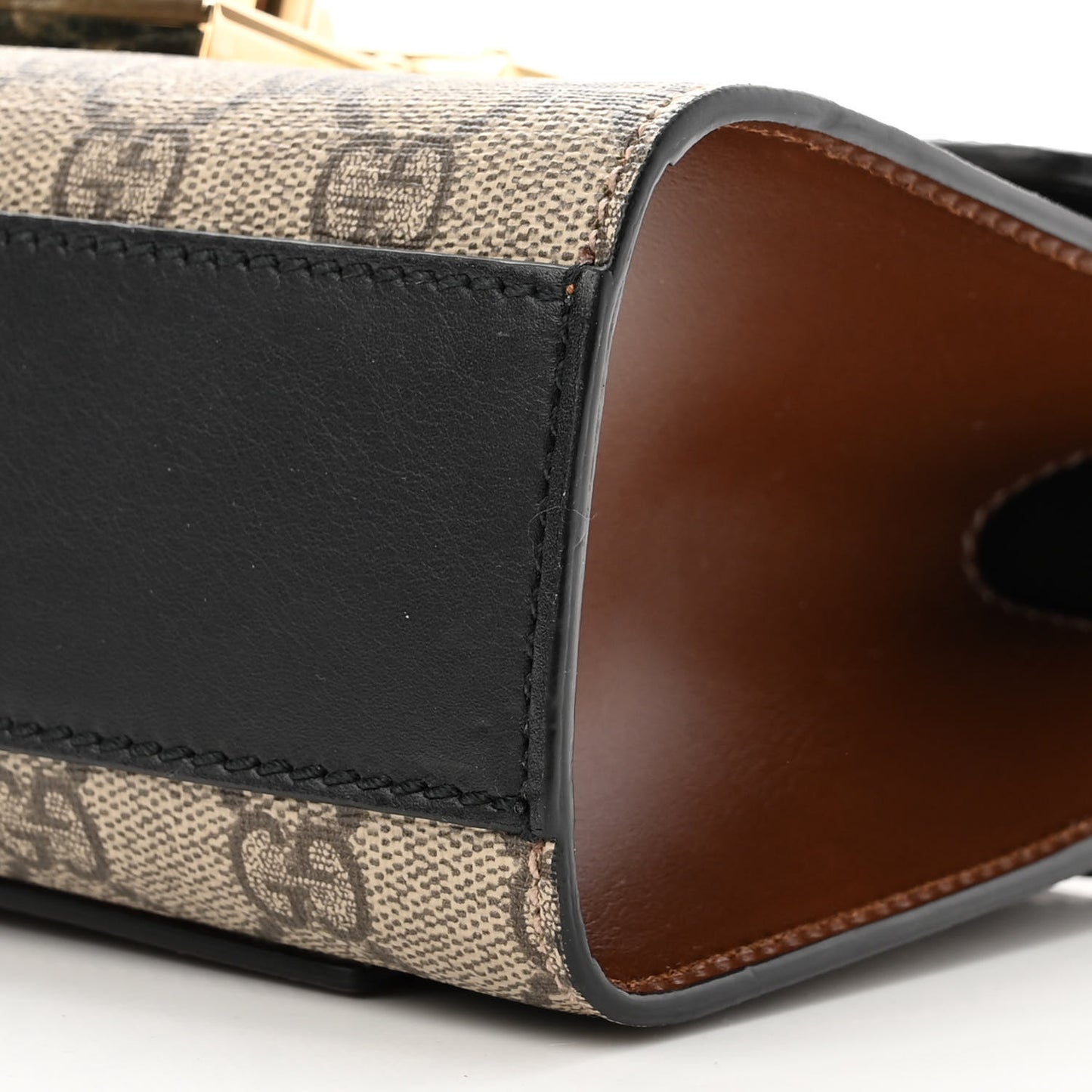 GG Supreme Monogram Calfskin Small Padlock Shoulder Bag Beige Black Cuir