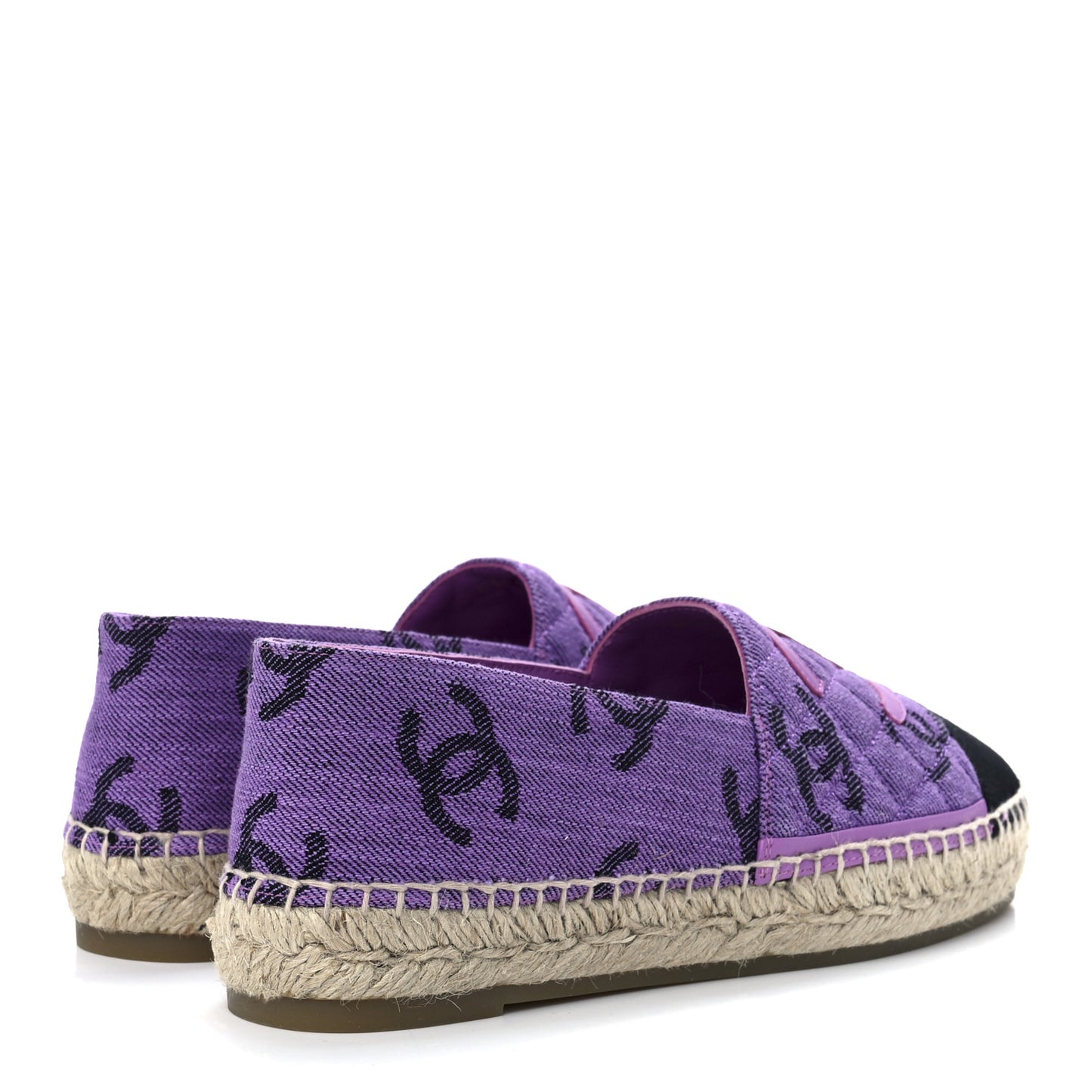 Cotton Jacquard Grosgrain CC Print Espadrilles 38 Purple Black