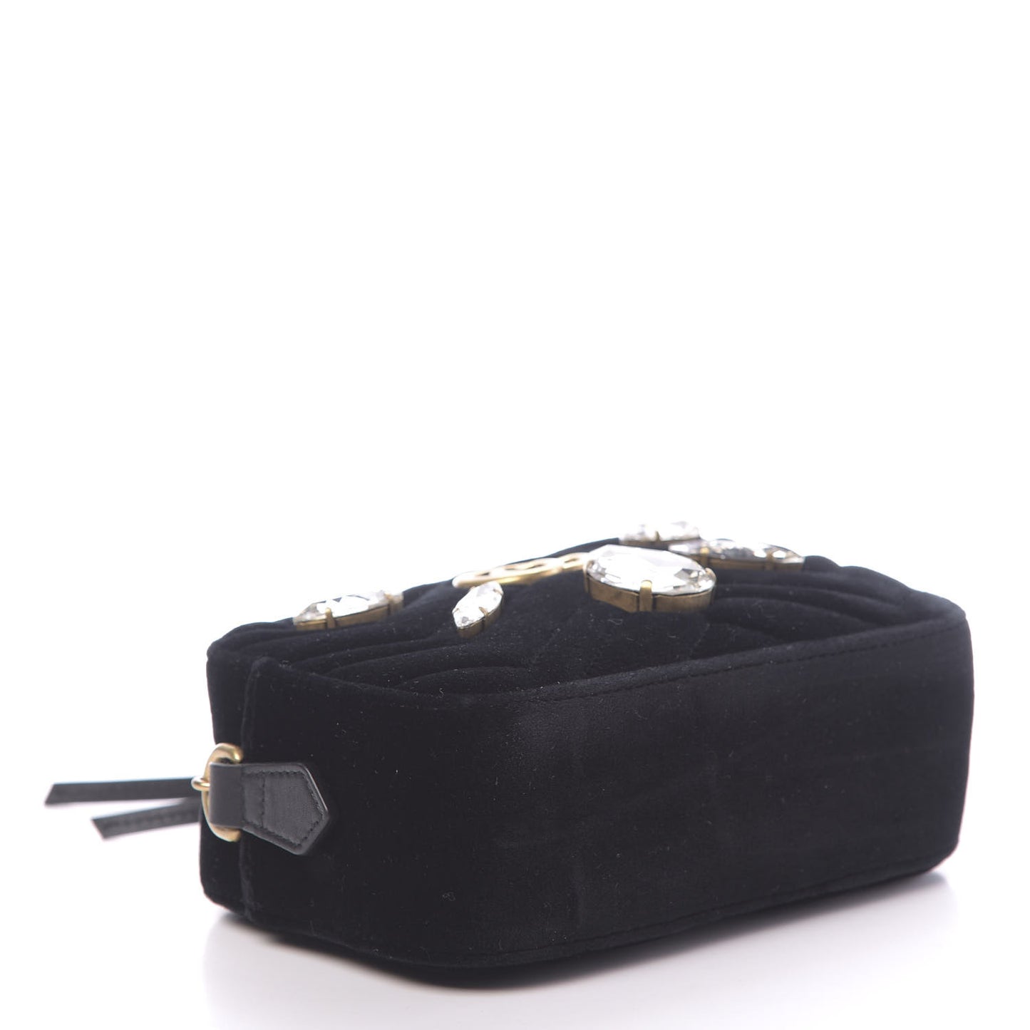 Velvet Matelasse Marquise Crystals Mini GG Marmont Chain Shoulder Bag Black