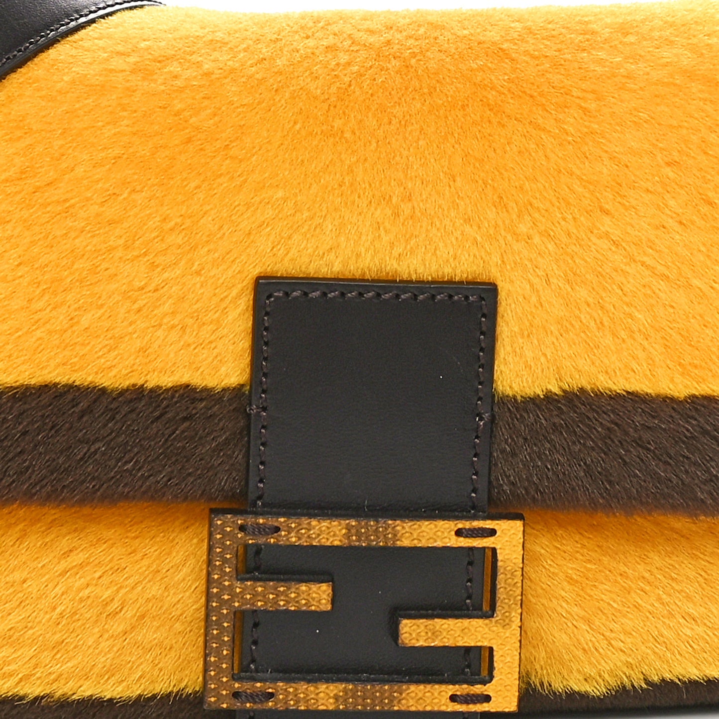 Fur Calfskin Karung Baguette Mimosa Dark Coffee