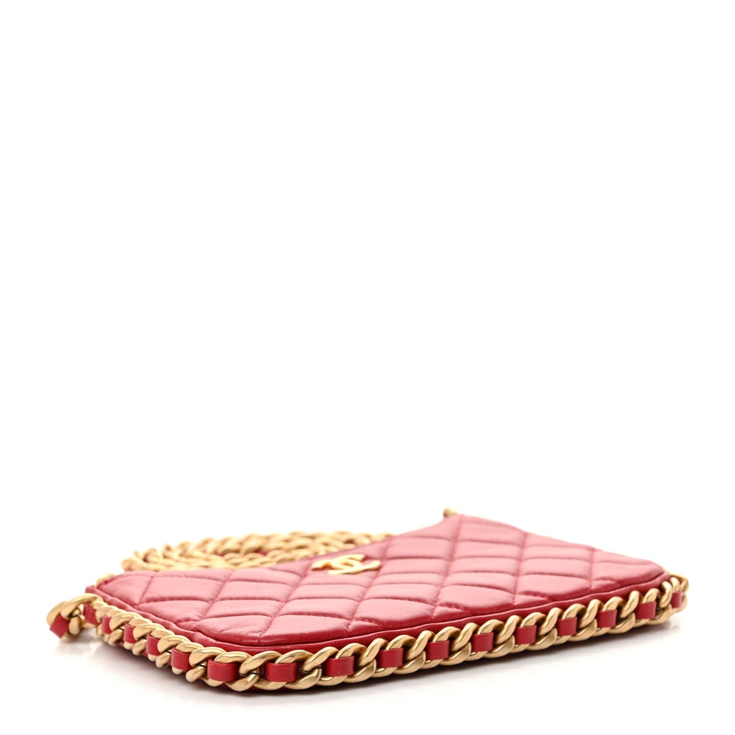 Shiny Crumpled Lambskin Quilted Trendy Chain Around Hobo Red