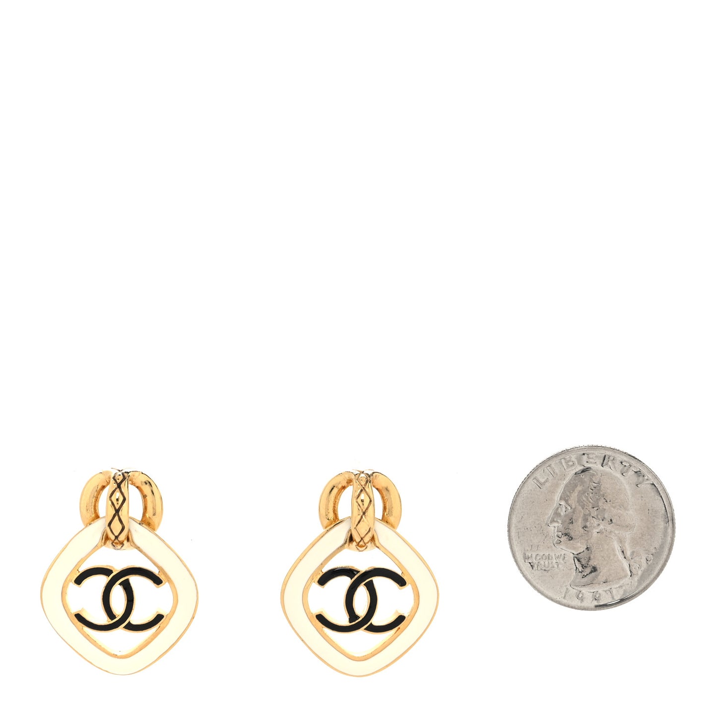 Metal Resin CC Diamond Earrings Gold Black White