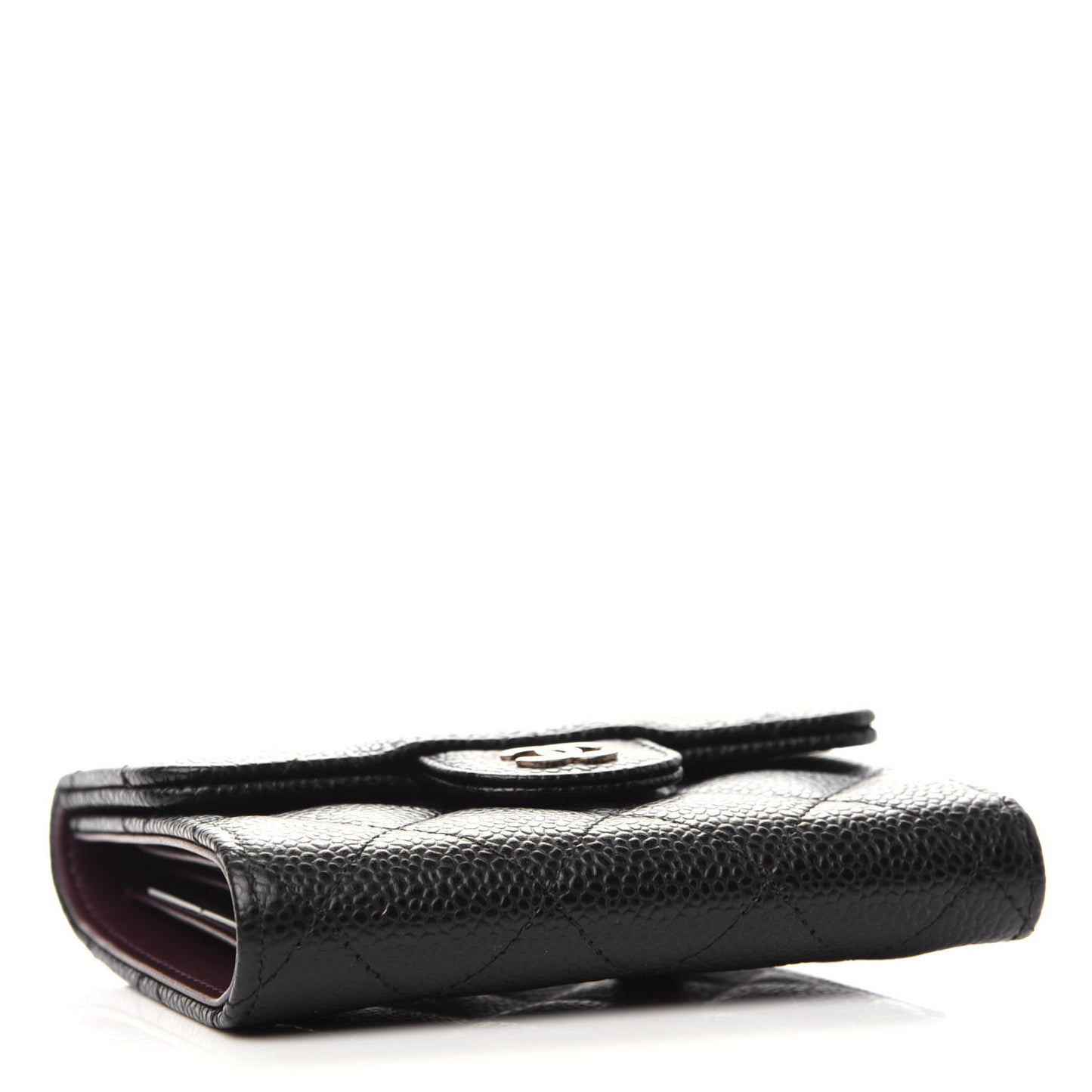 Caviar Quilted Compact Flap Wallet Black