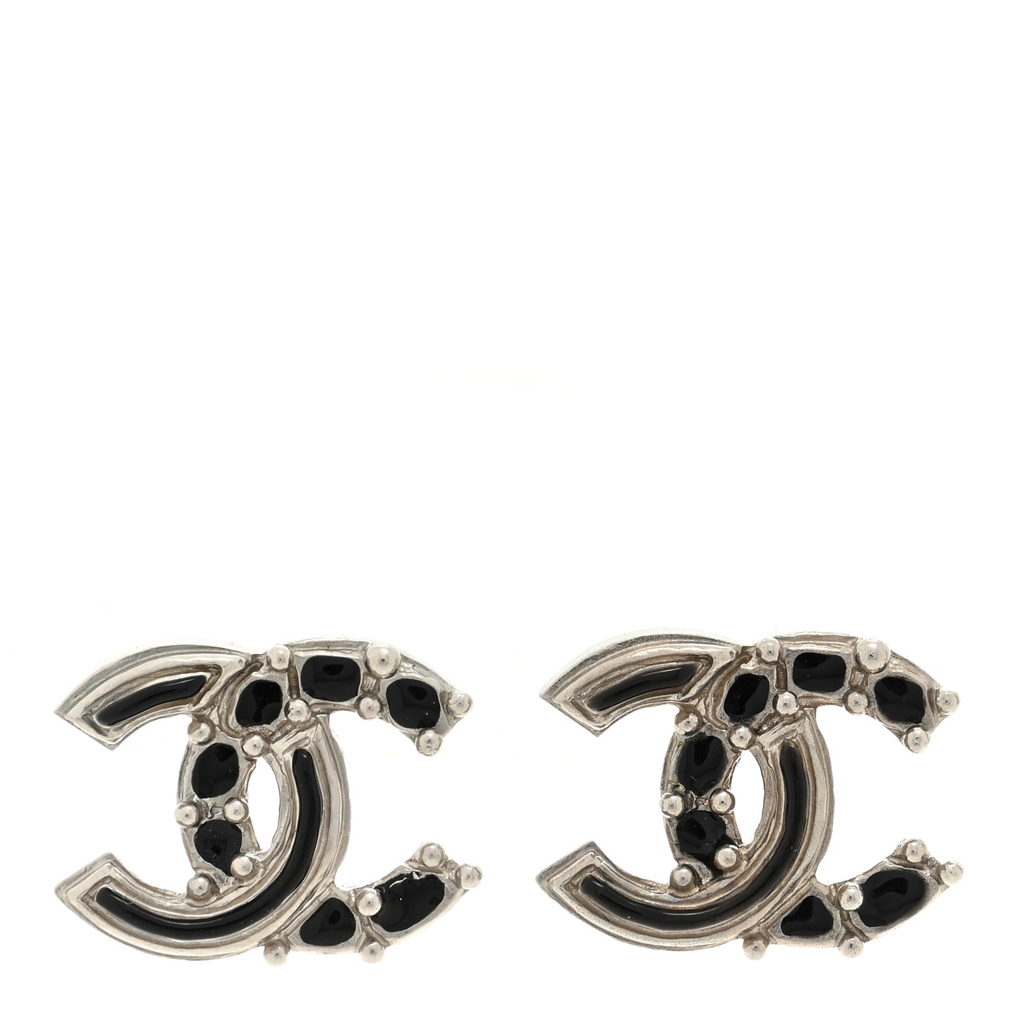 Enamel Bead CC Earrings Black Silver