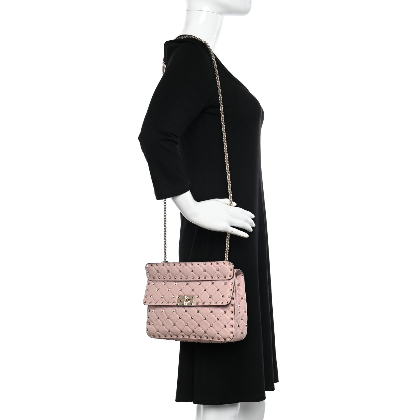 Nappa Medium Rockstud Spike Shoulder Bag Water Rose