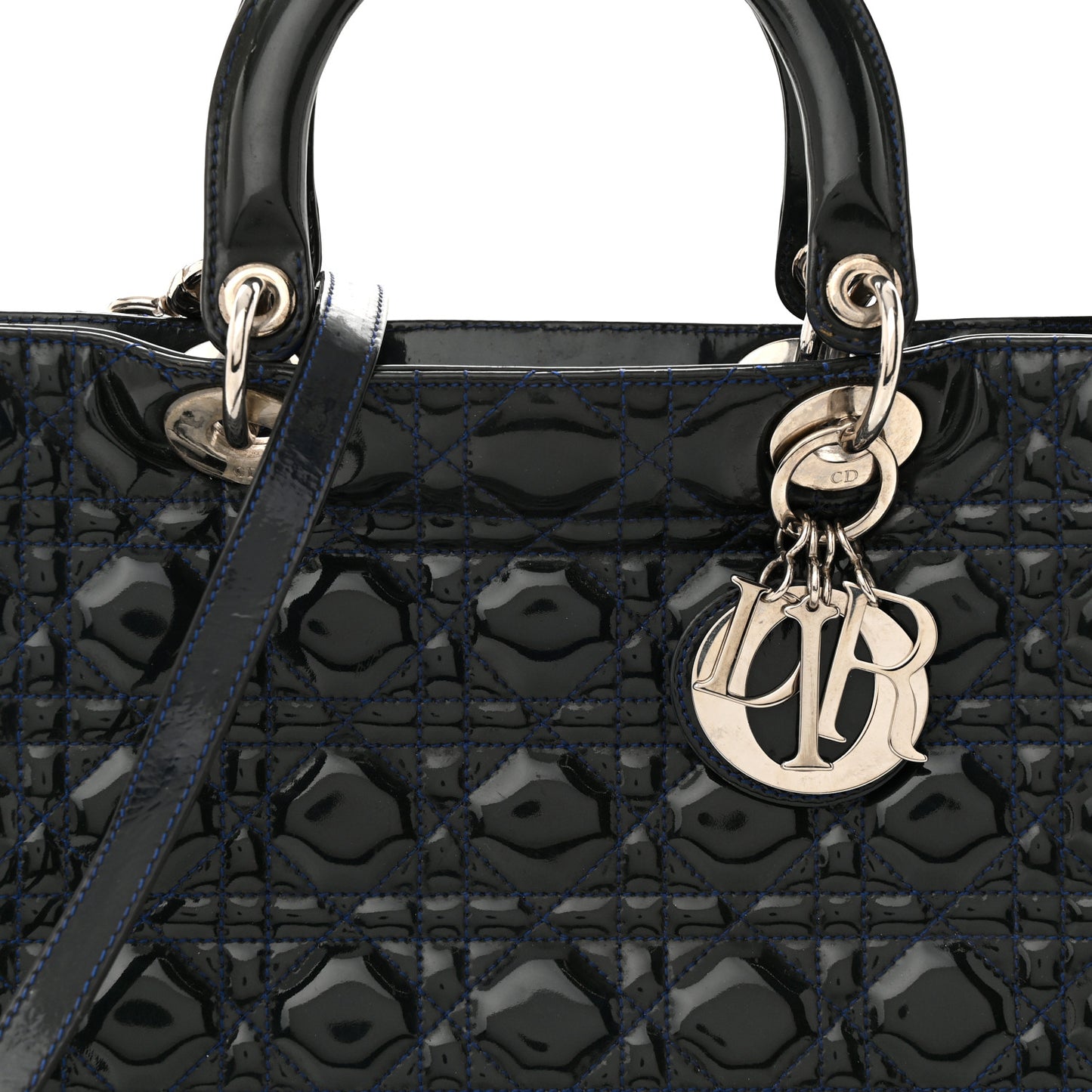 Patent Cannage Large Lady Dior Navy Blue