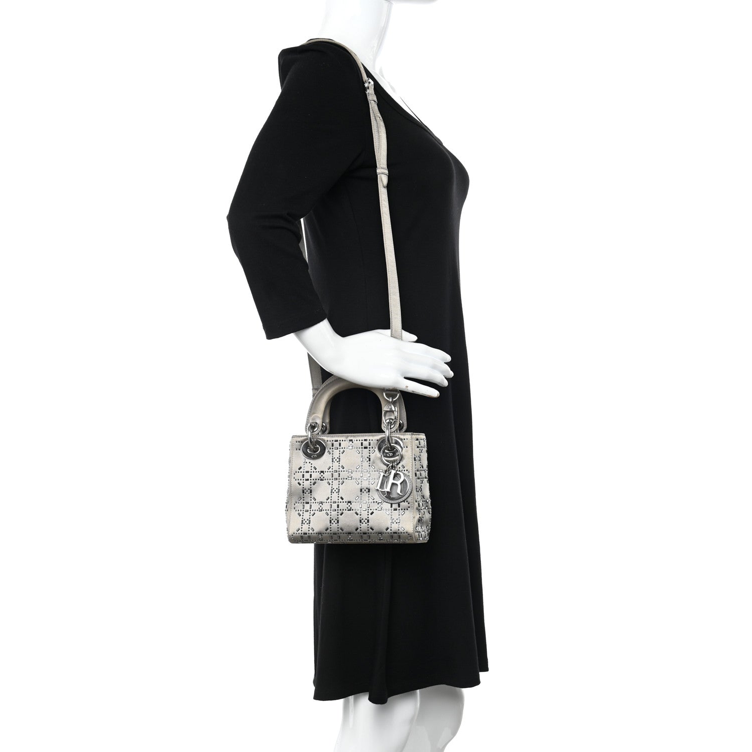 Christian Dior Satin Crystal Cannage Mini Lady Dior Gray 2 of 22