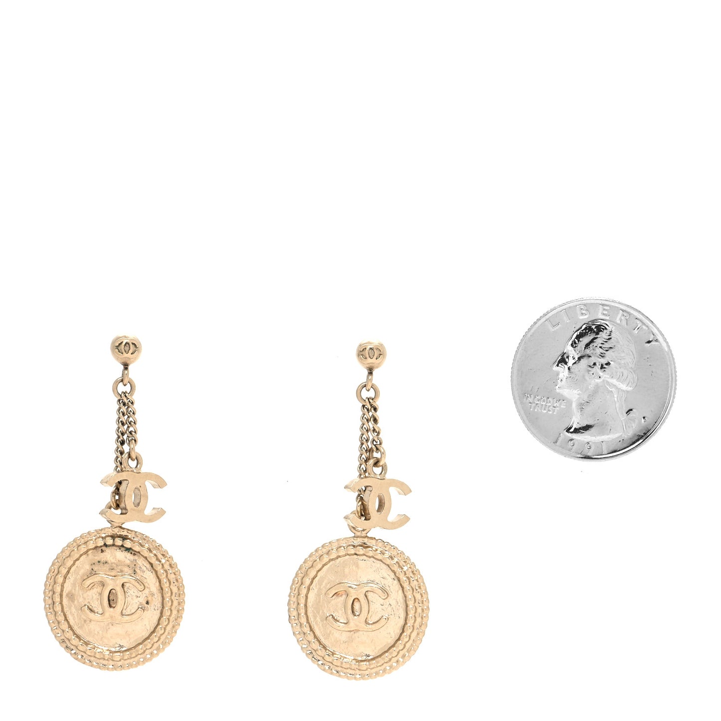 Medallion Clover CC Drop Earrings Light Gold